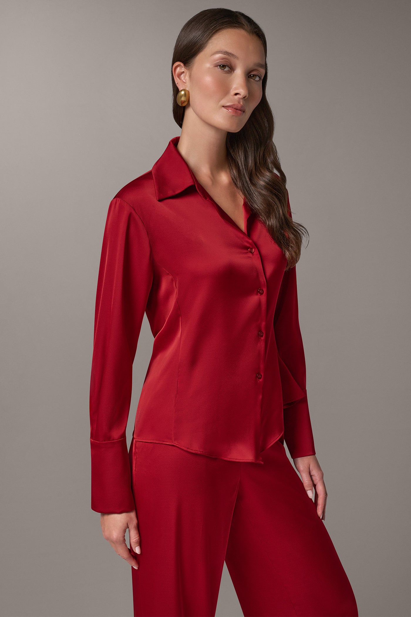 SATIN V-NECK BUTTON FRONT BLOUSE VIEW 2