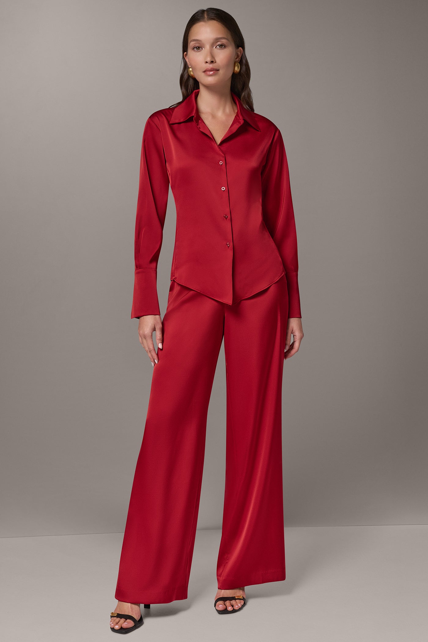 SATIN V-NECK BUTTON FRONT BLOUSE VIEW 4