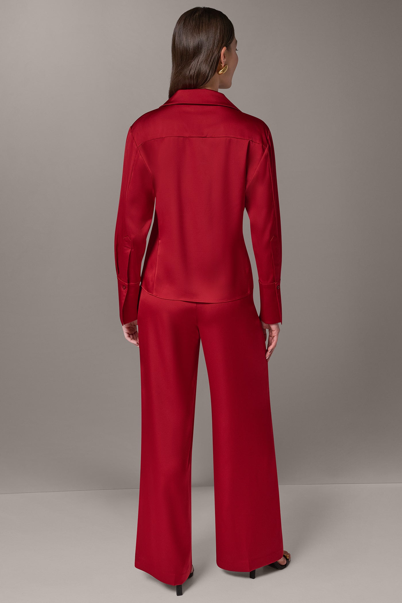 SATIN V-NECK BUTTON FRONT BLOUSE VIEW 5