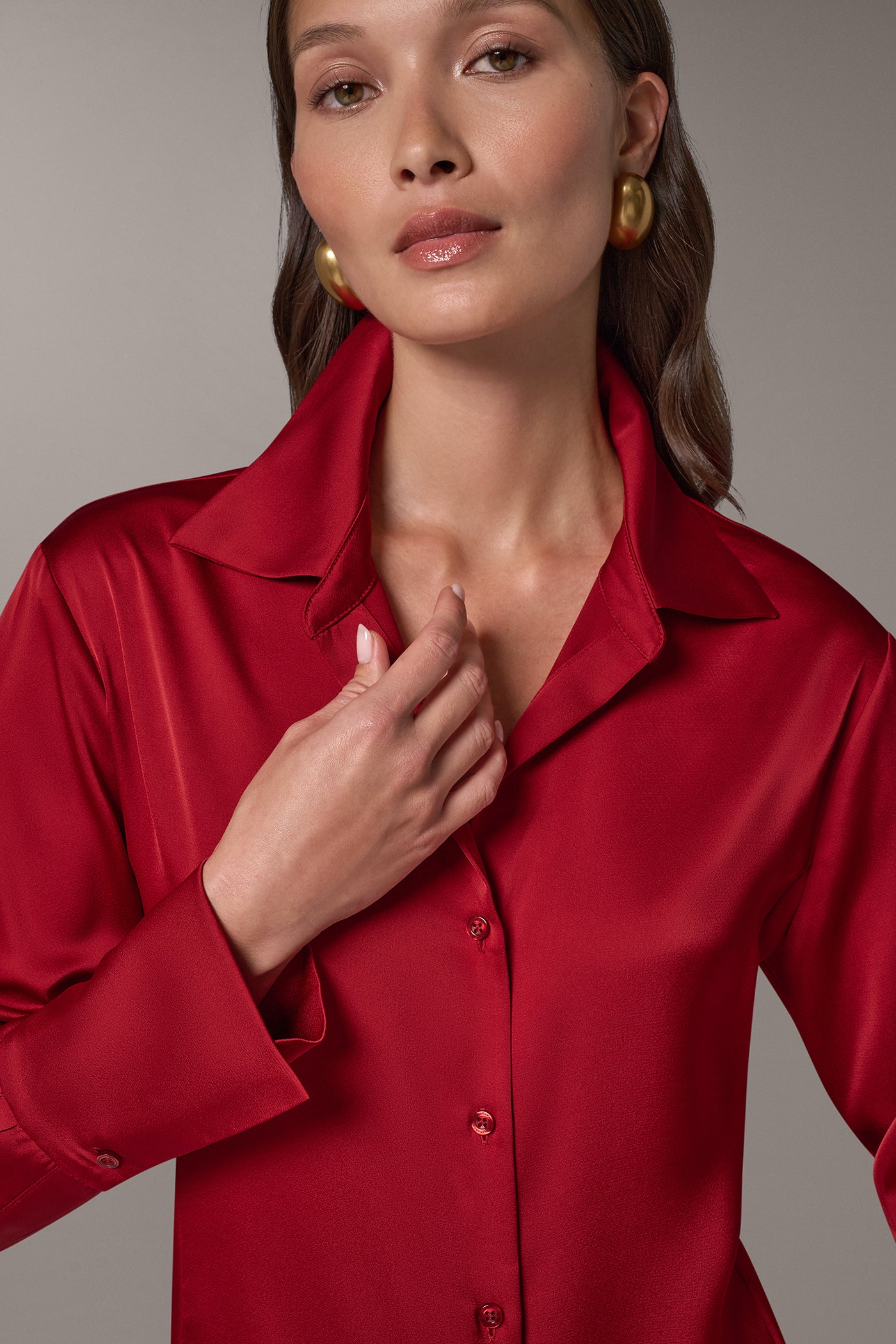 SATIN V-NECK BUTTON FRONT BLOUSE VIEW 6