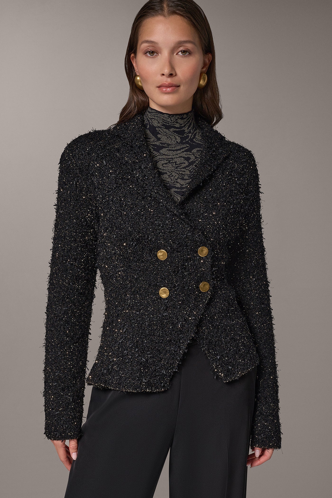CROPPED BOUCLÉ DOUBLE BREASTED BLAZER VIEW 1