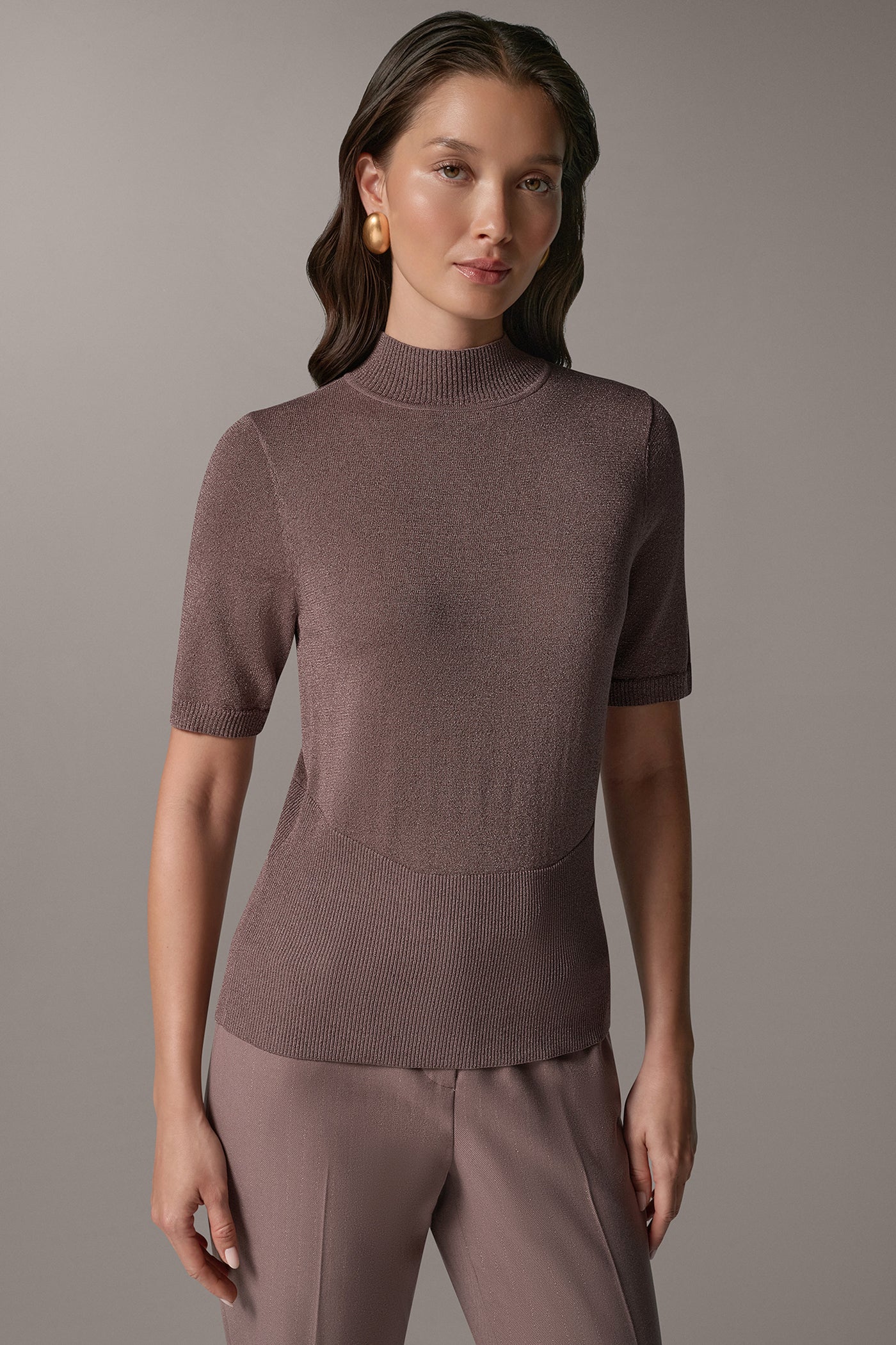 METALLIC MOCK-NECK SWEATER VIEW 1
