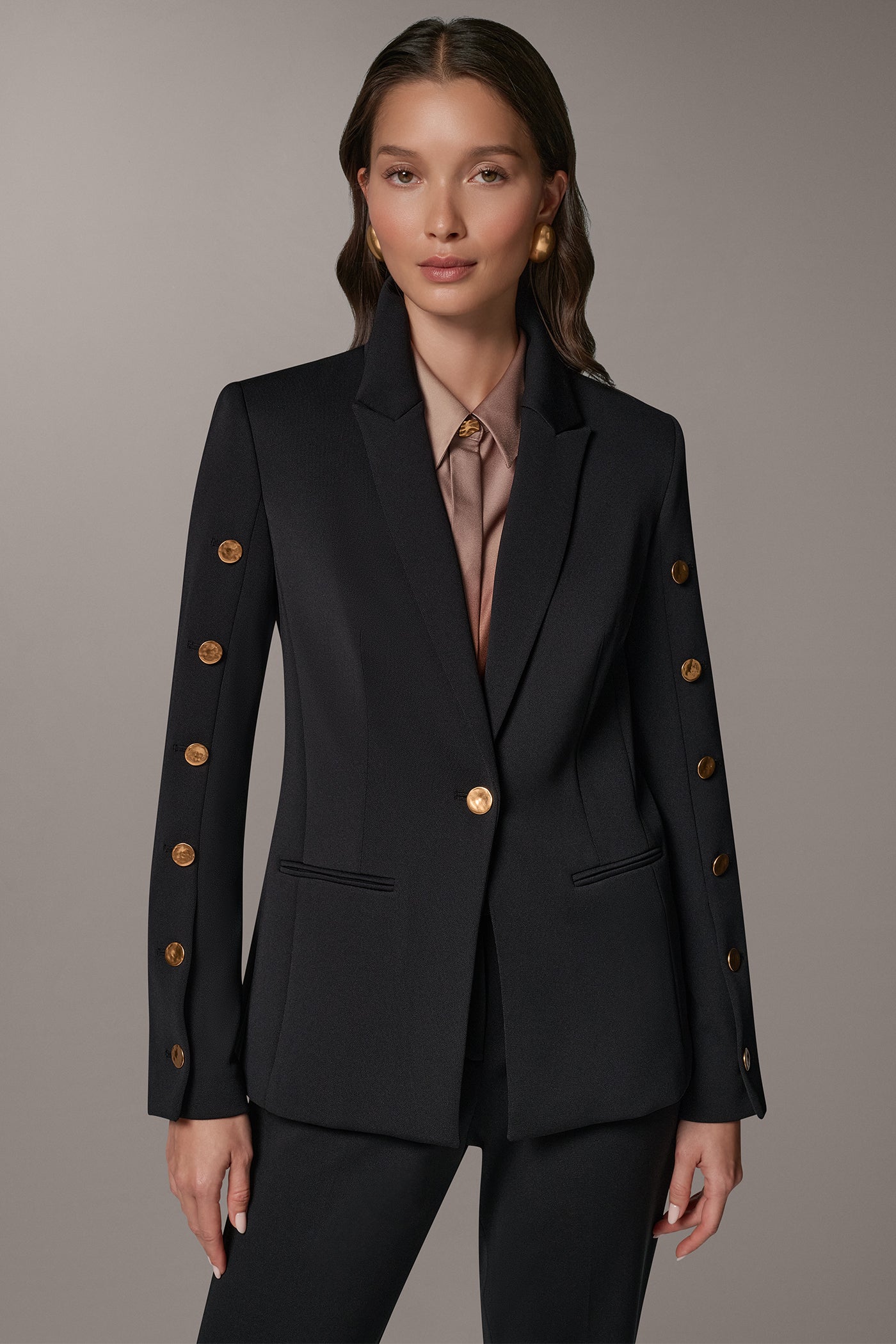 GOLD BUTTON SLEEVE SUIT BLAZER VIEW 1