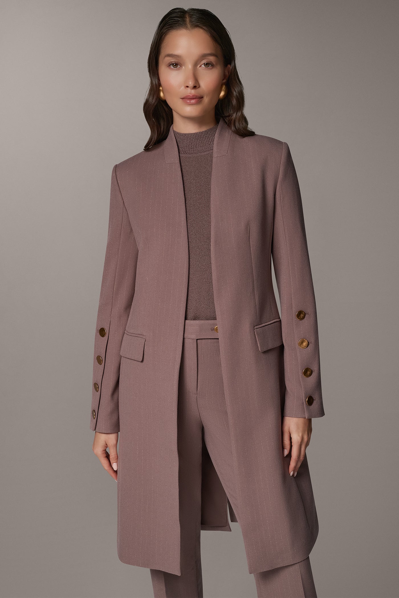 PINSTRIPE LONGLINE SUIT JACKET VIEW 1