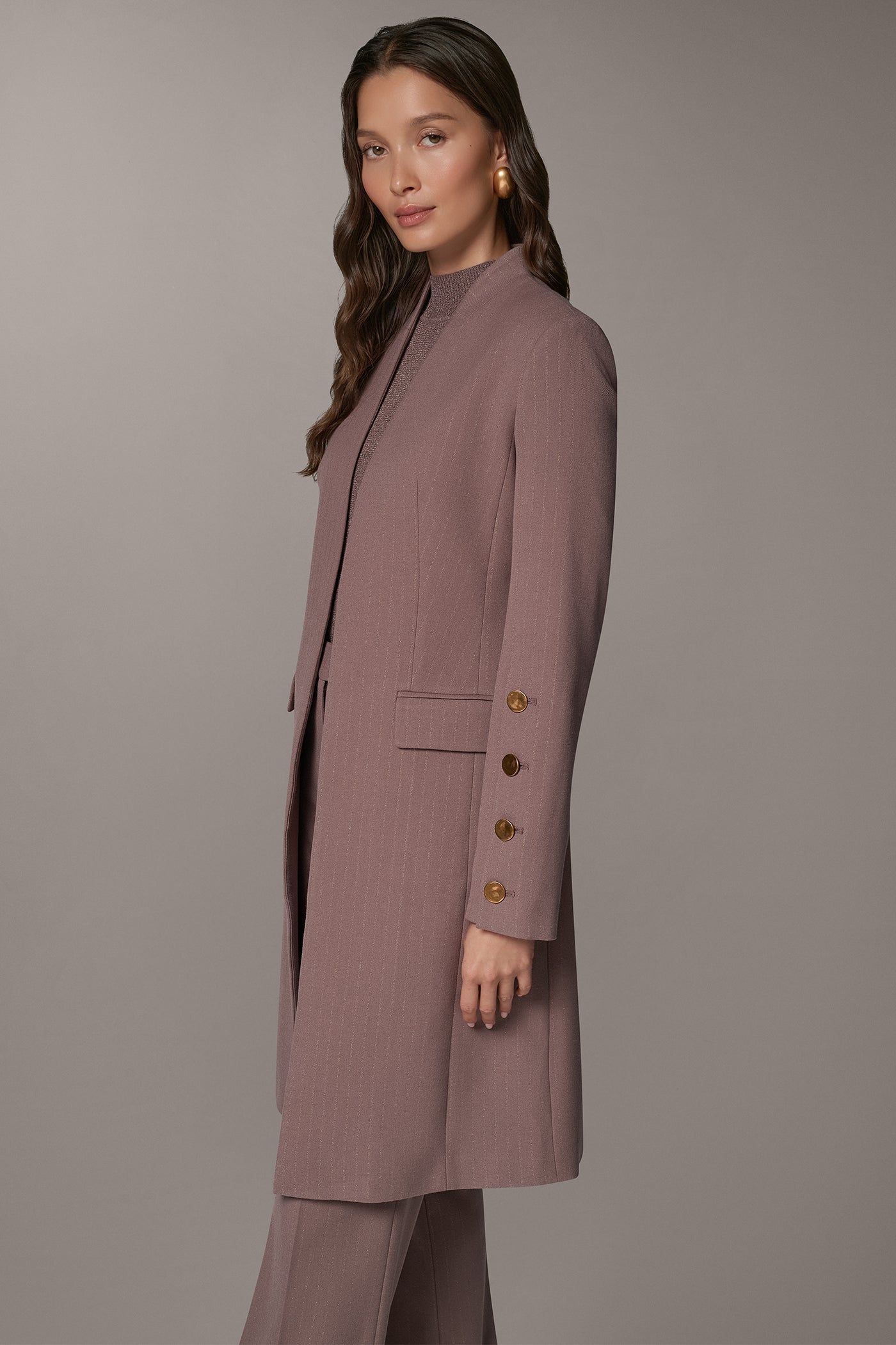 PINSTRIPE LONGLINE SUIT JACKET VIEW 4