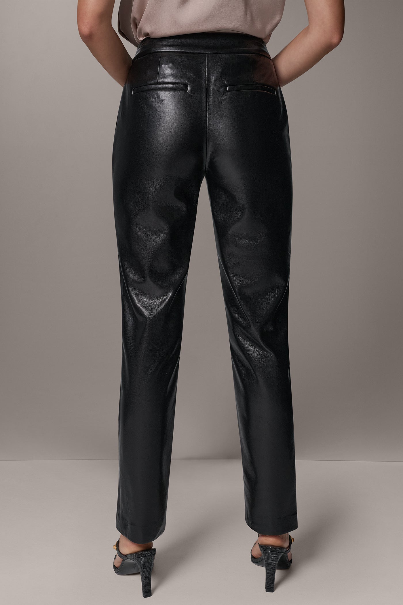 MID-RISE FAUX-LEATHER STRAIGHT-LEG SUIT PANT VIEW 3