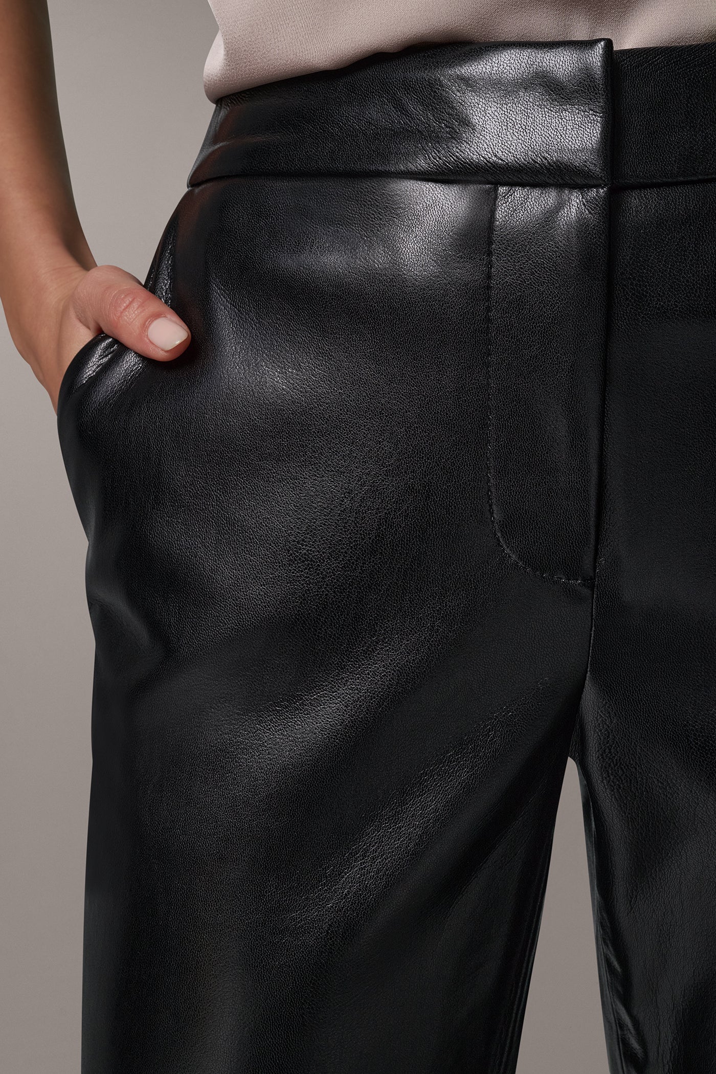 MID-RISE FAUX-LEATHER STRAIGHT-LEG SUIT PANT VIEW 5