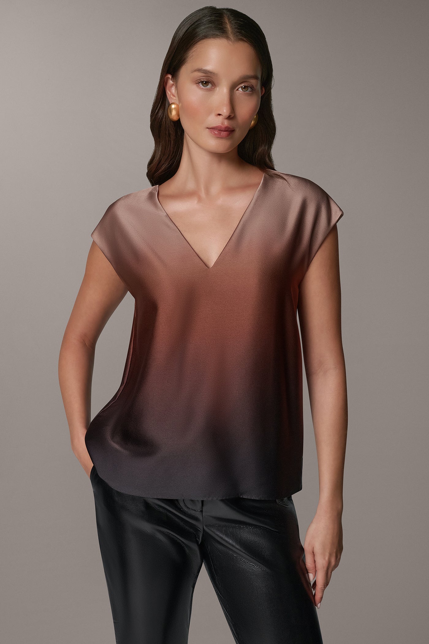 OMBRE V-NECK CAP SLEEVE TOP VIEW 1