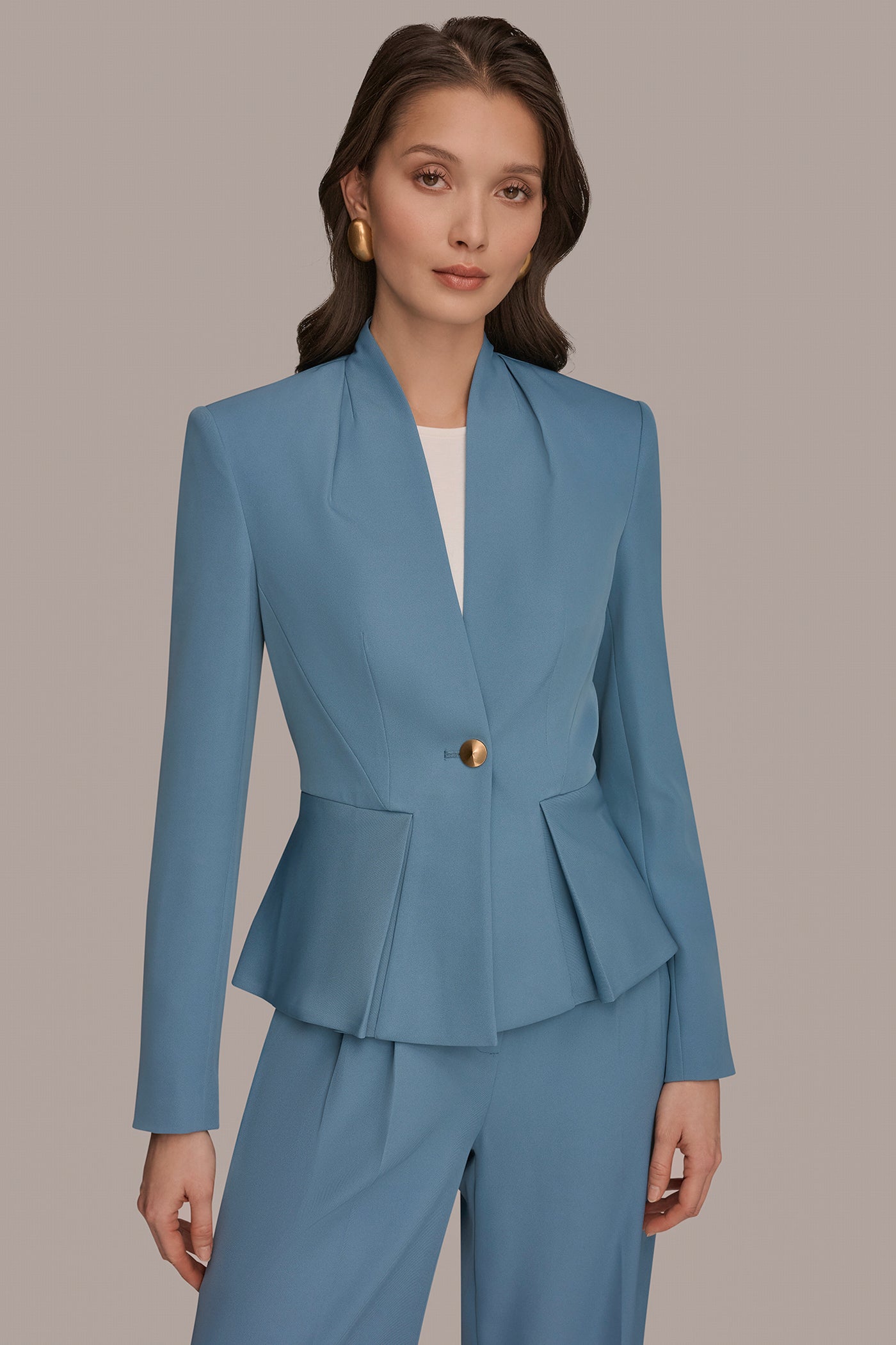 COLLARLESS PLEATED PEPLUM BLAZER | View 1 | Matching Sets