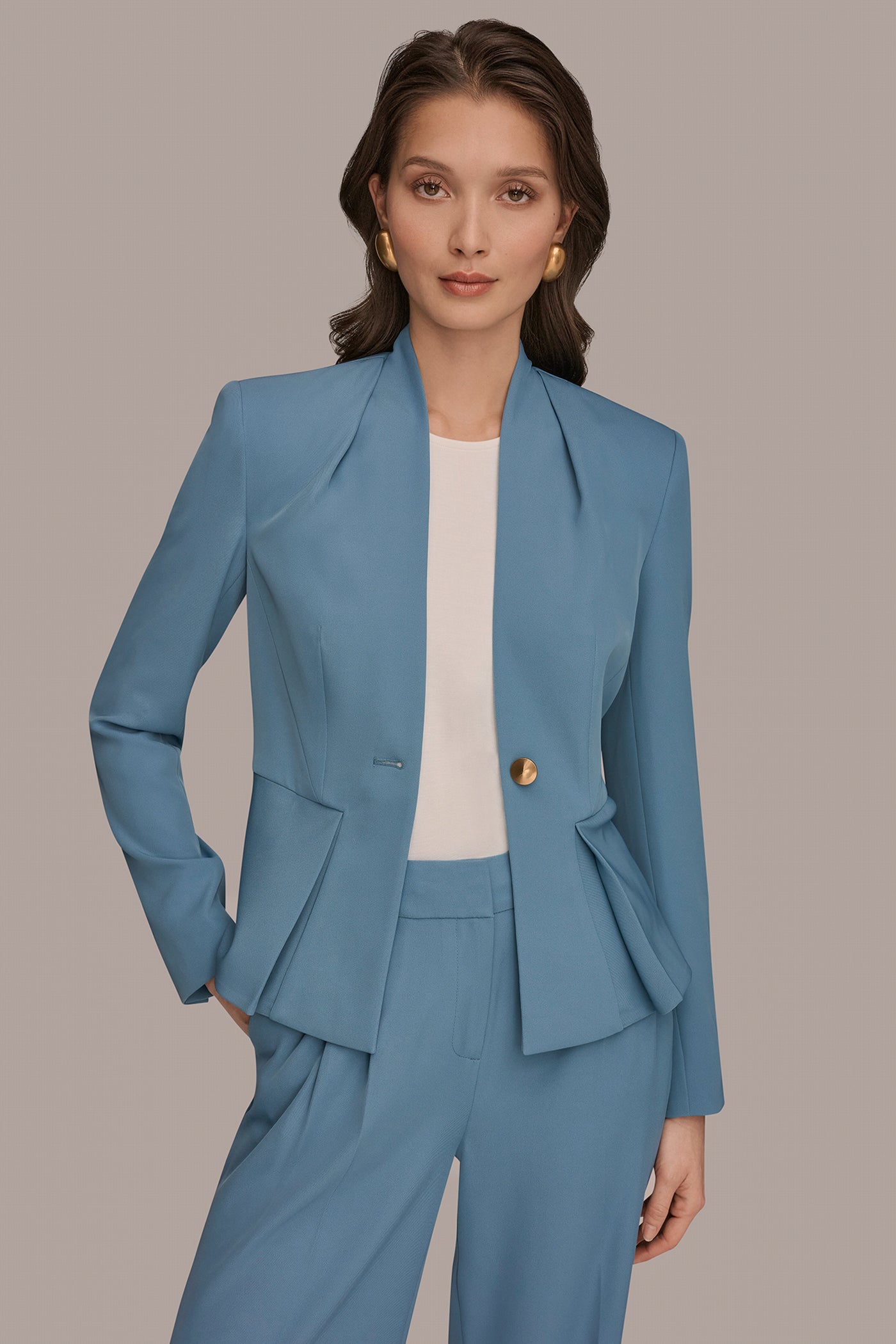 COLLARLESS PLEATED PEPLUM BLAZER VIEW 7 | Matching Sets