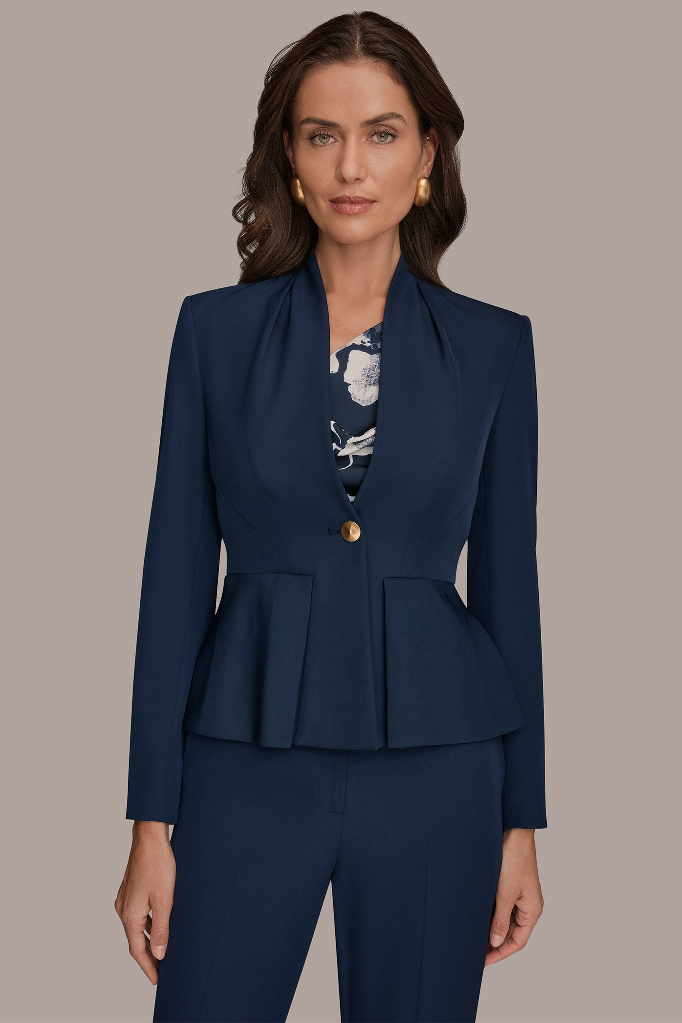 COLLARLESS PLEATED PEPLUM BLAZER | View 1 | Matching Sets