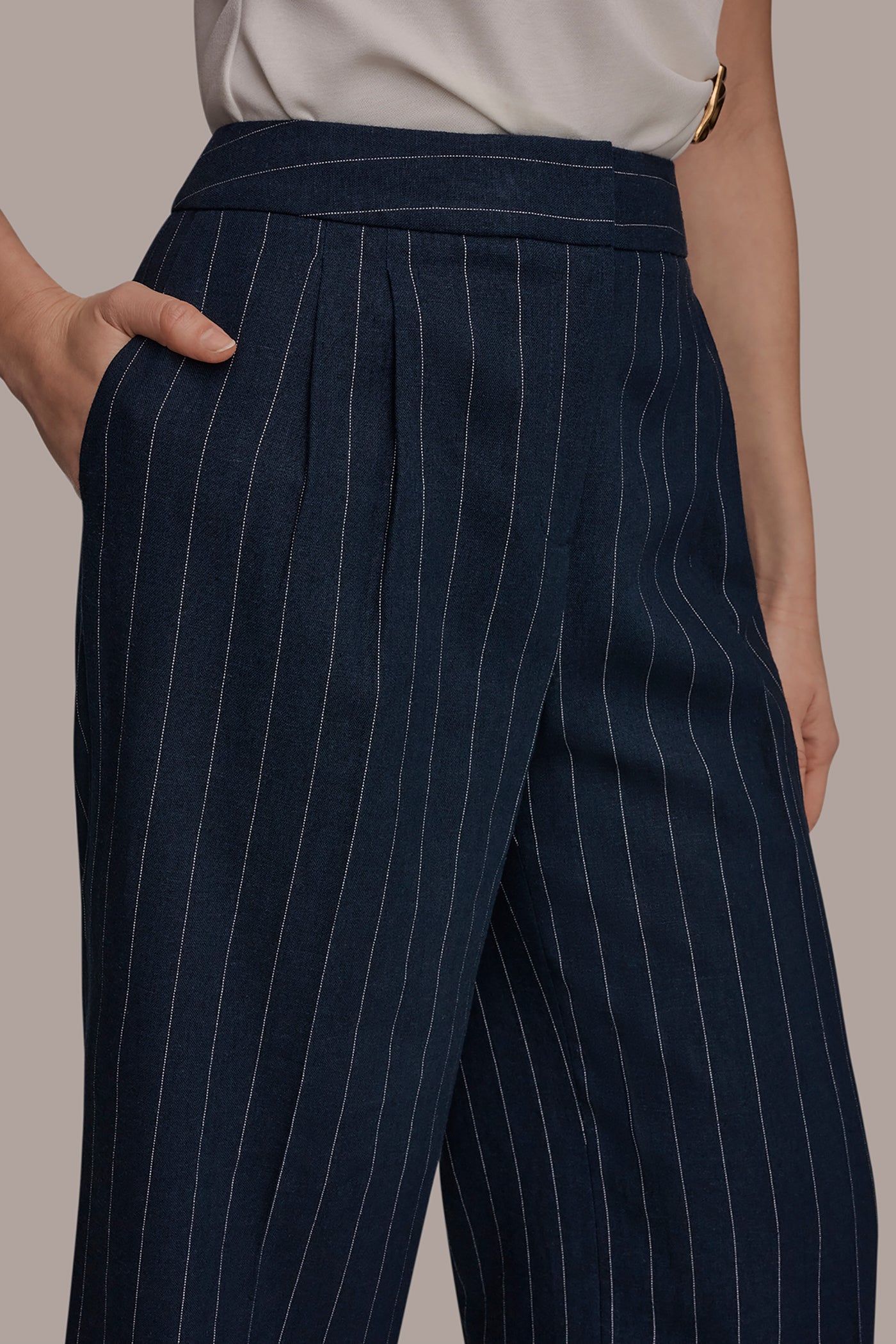 LINEN-BLEND MID-RISE PINSTRIPE WIDE-LEG SUIT PANT VIEW 4 | Matching Sets