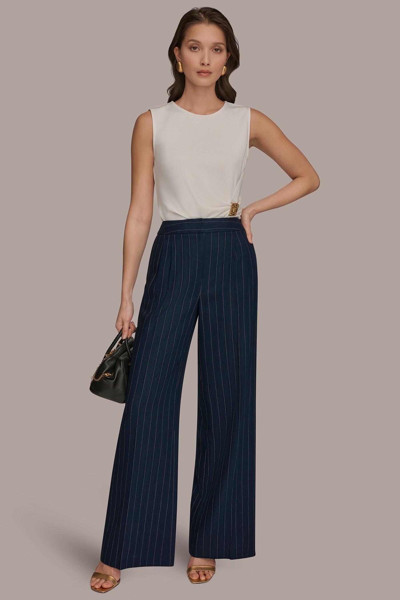 LINEN-BLEND MID-RISE PINSTRIPE WIDE-LEG SUIT PANT VIEW 5 | Matching Sets