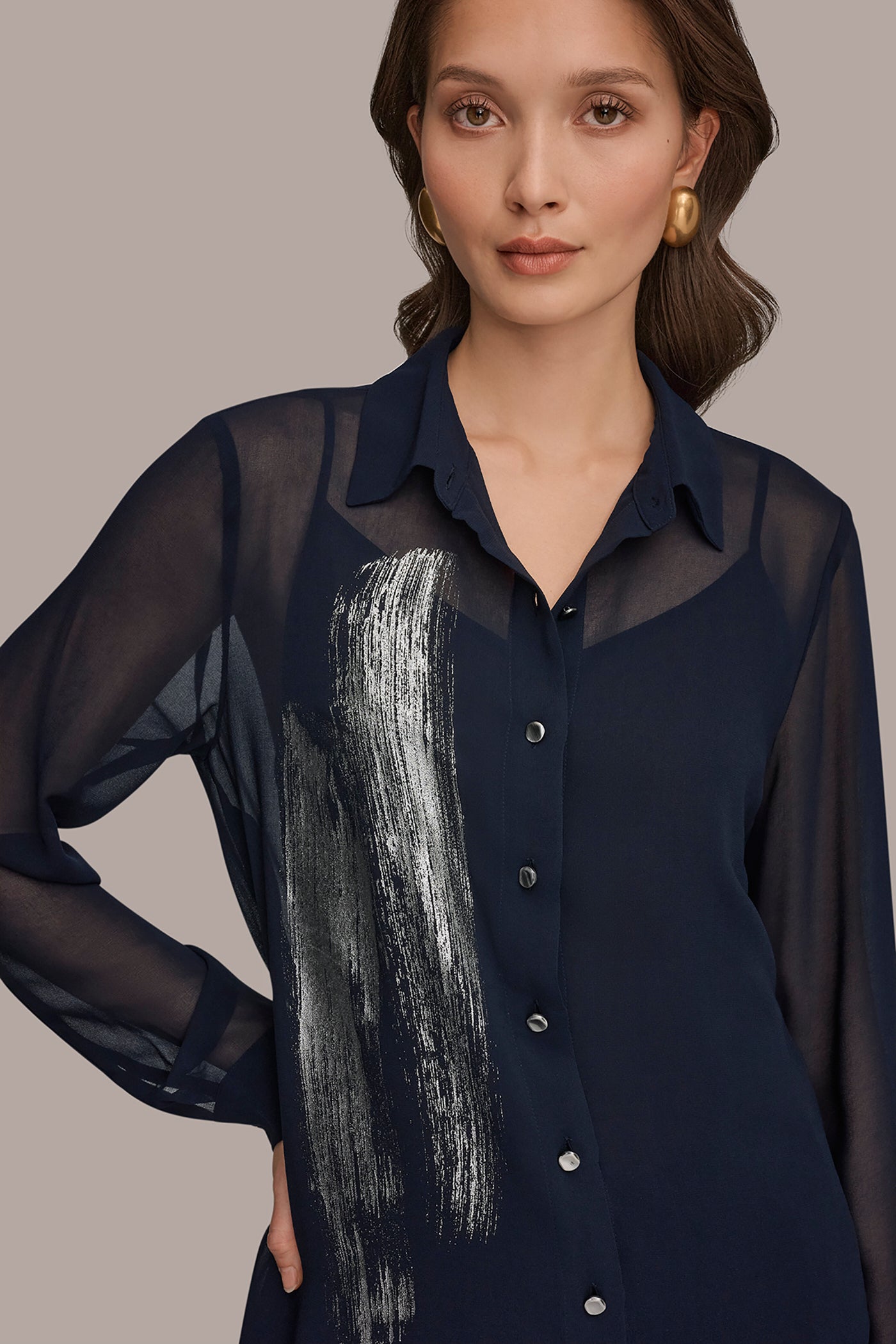METALLIC BRUSHSTROKE BLOUSE VIEW 4 | Suits and Separates