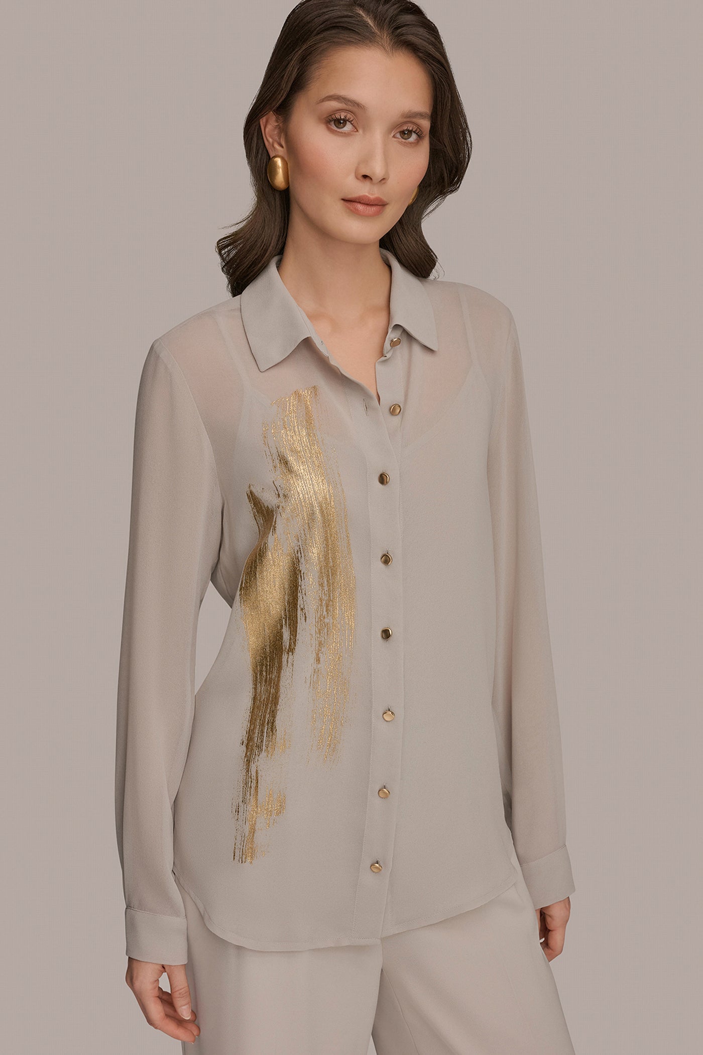 METALLIC BRUSHSTROKE BLOUSE | View 1 | Tops