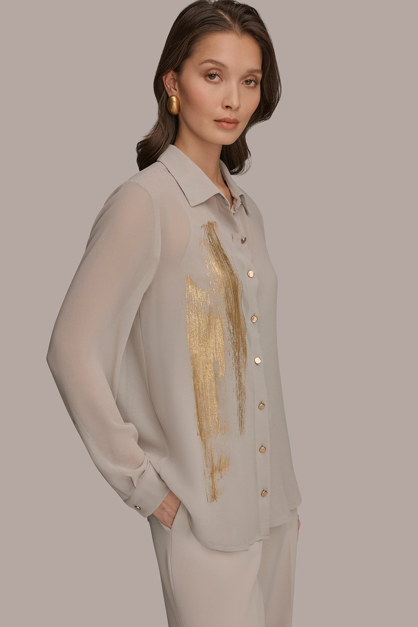 METALLIC BRUSHSTROKE BLOUSE VIEW 3 | Tops