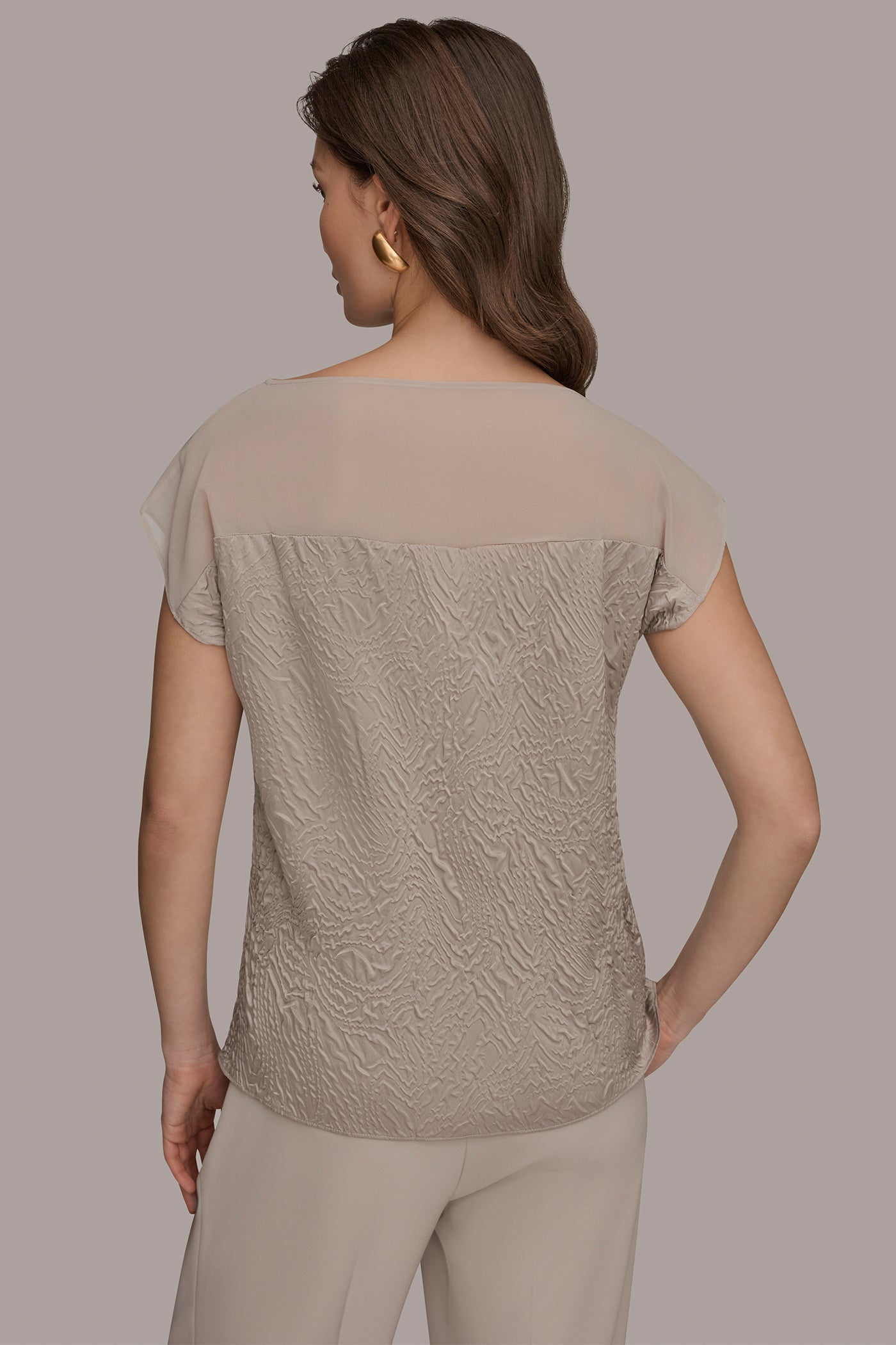 MIXED MEDIA EXTENDED SHOULDER TOP | View 2 | Tops