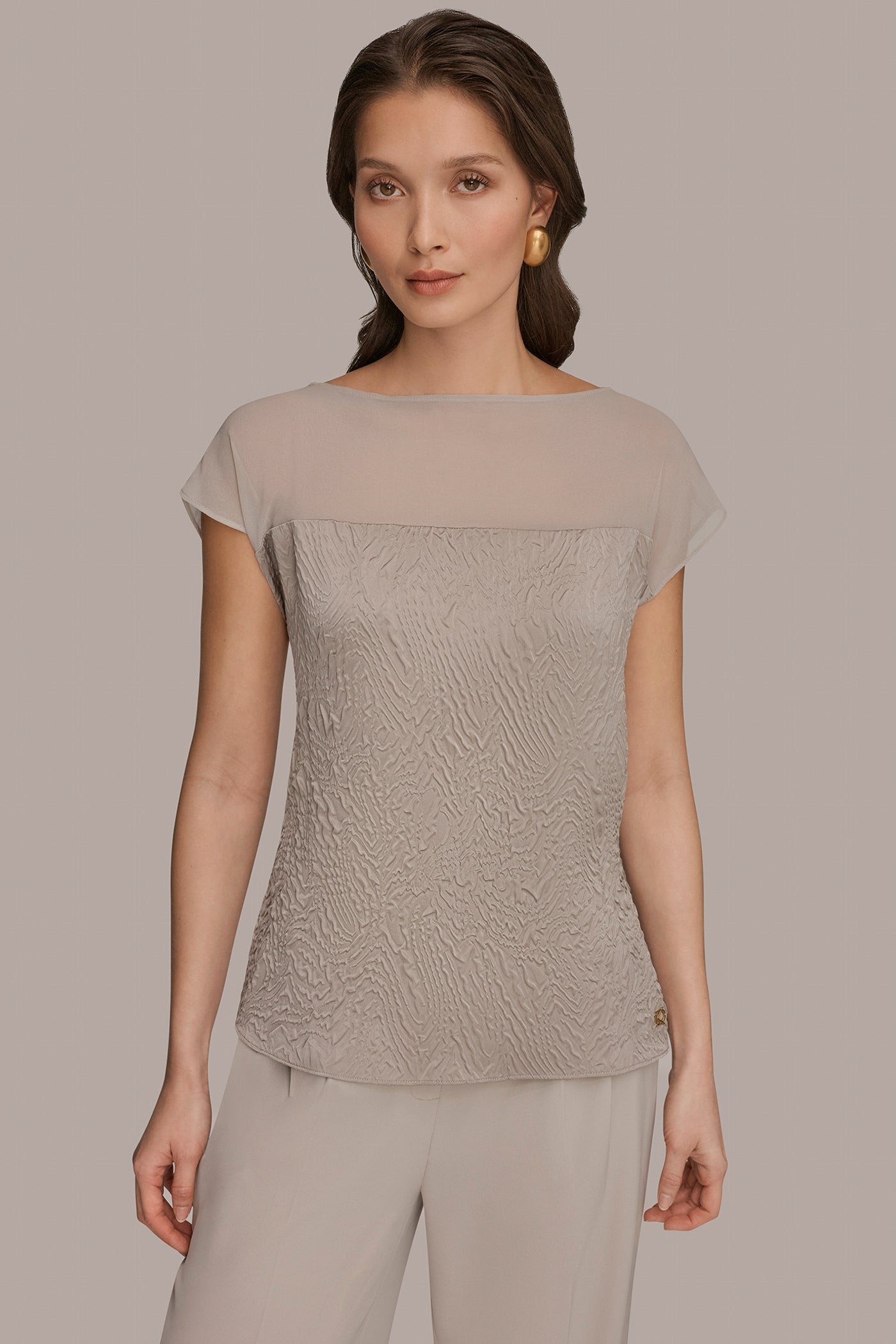 MIXED MEDIA EXTENDED SHOULDER TOP | View 1 | Tops