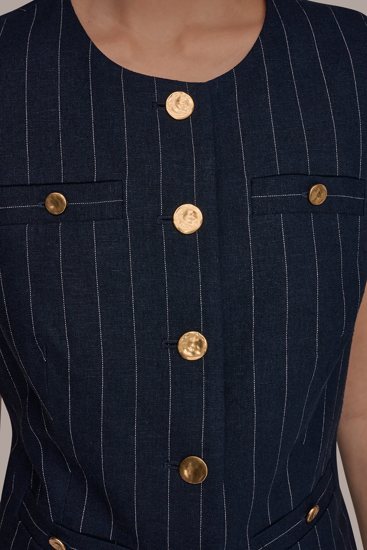 LINEN-BLEND PINSTRIPE LONGLINE VEST VIEW 5 | Matching Sets