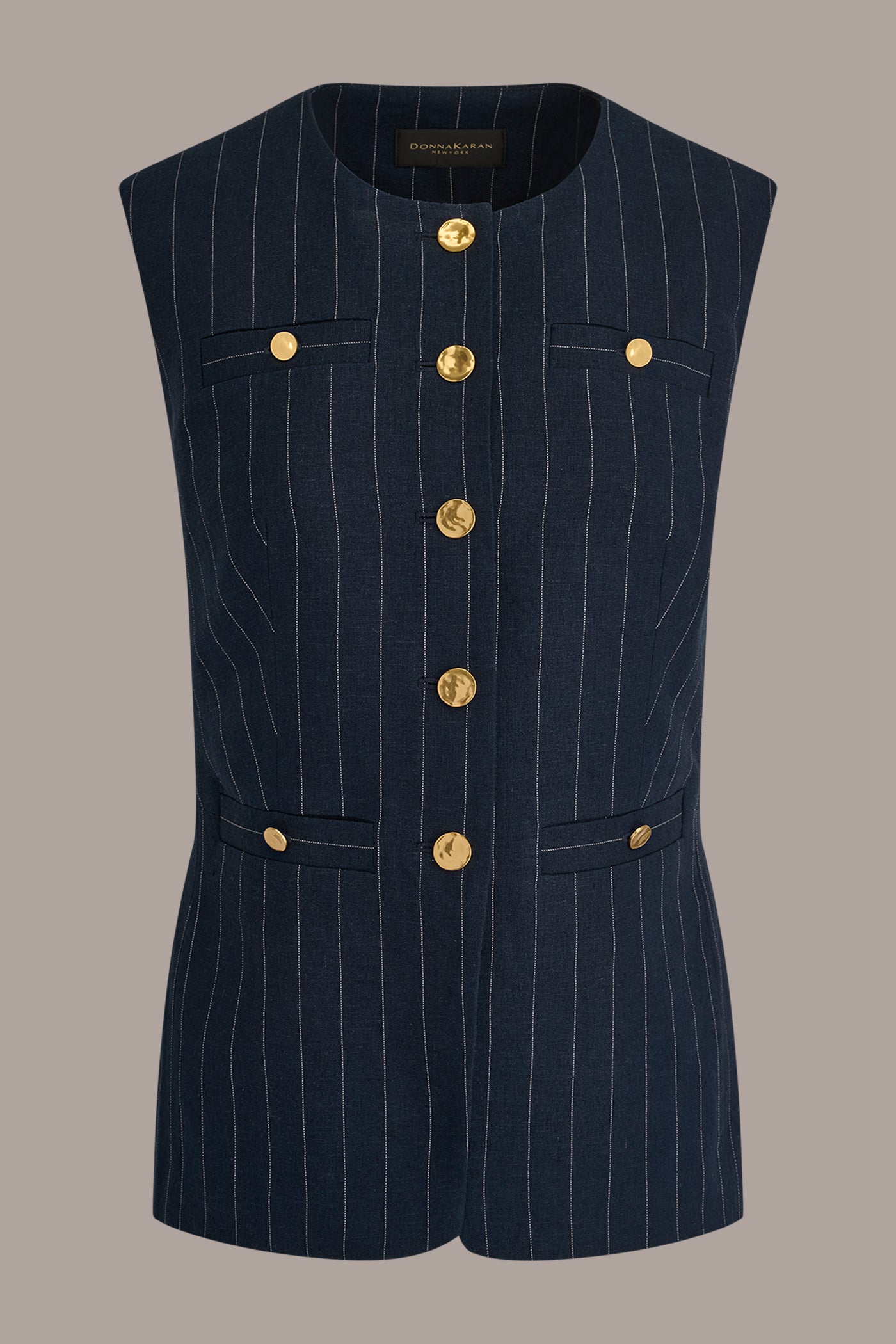 LINEN-BLEND PINSTRIPE LONGLINE VEST VIEW 7 | Matching Sets