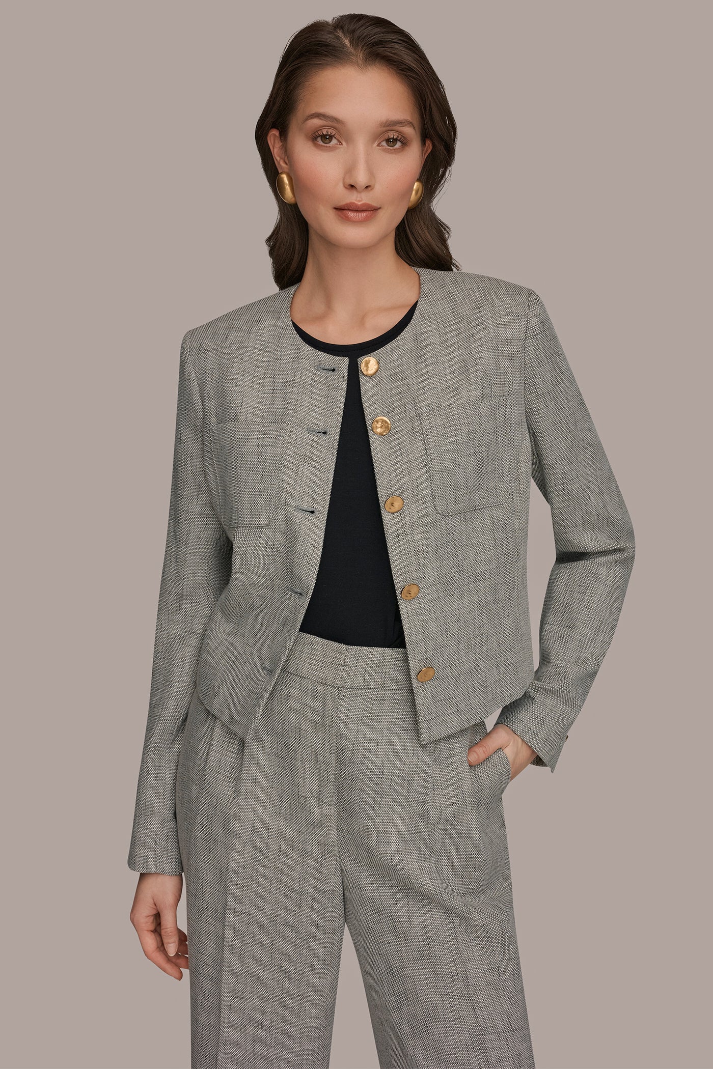 CROPPED BUTTON-FRONT JACKET VIEW 7 | Suits and Separates