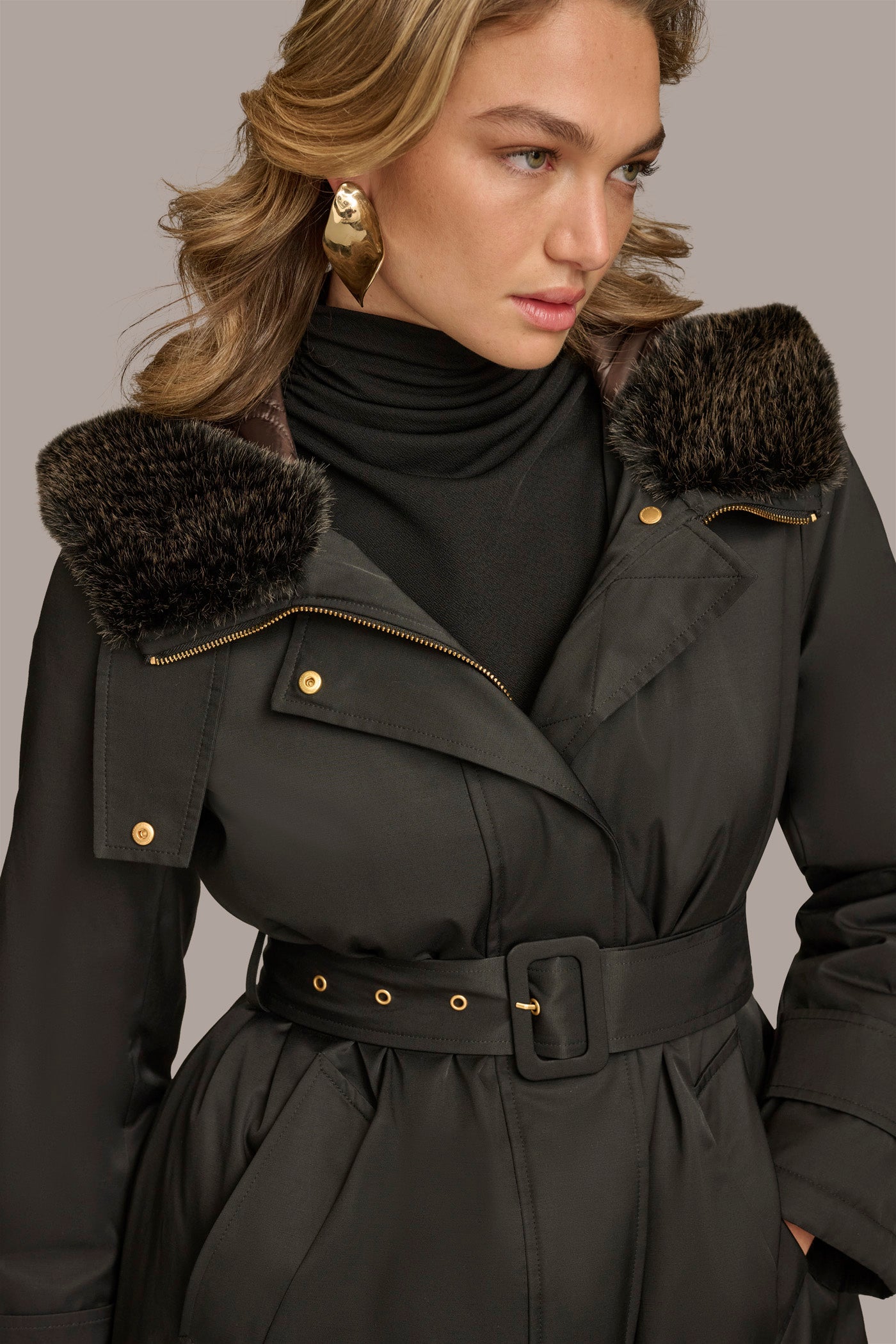FAUX FUR TRIM LINED RAIN COAT VIEW 7 | Coats & Jackets