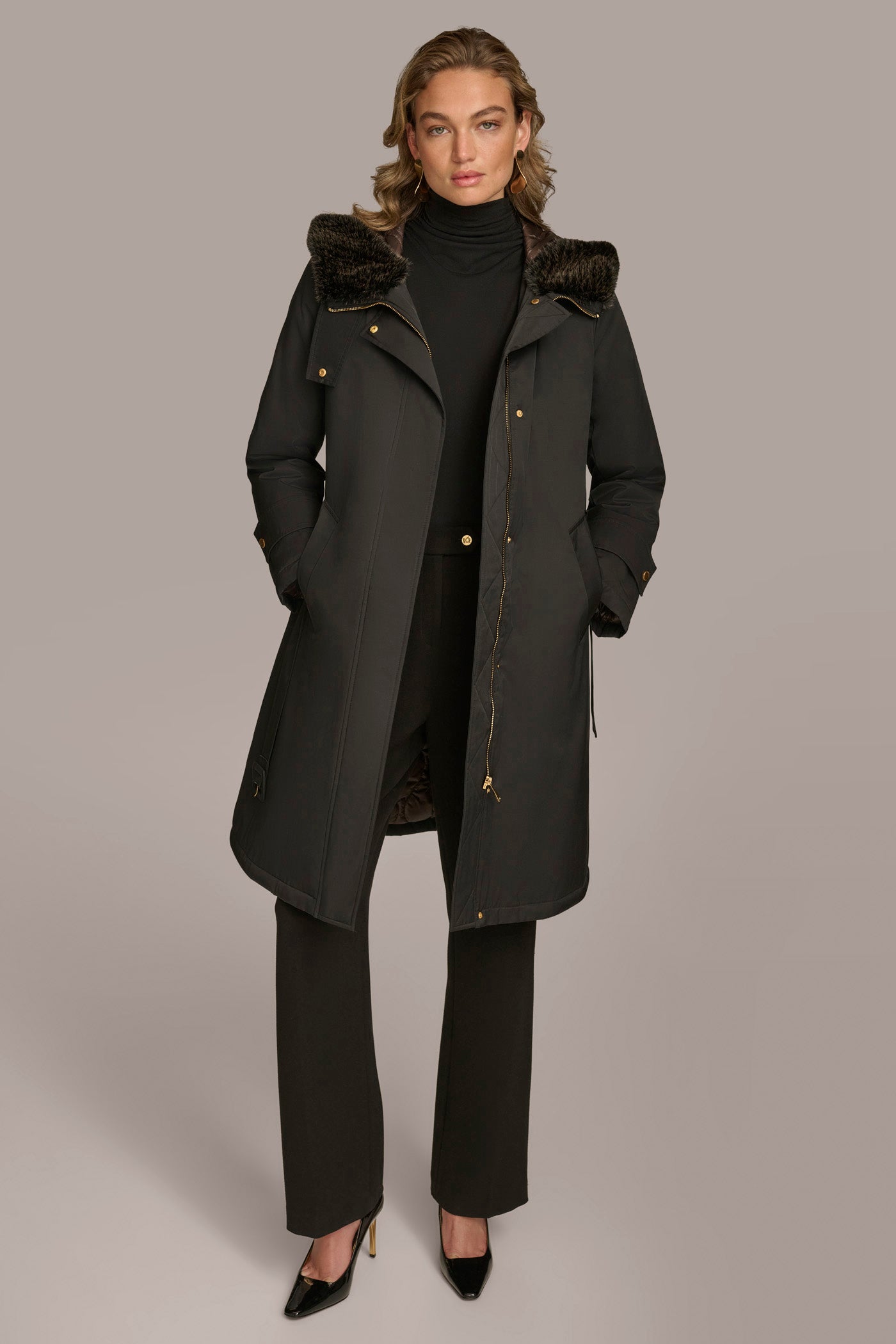 FAUX FUR TRIM LINED RAIN COAT VIEW 5 | Coats & Jackets