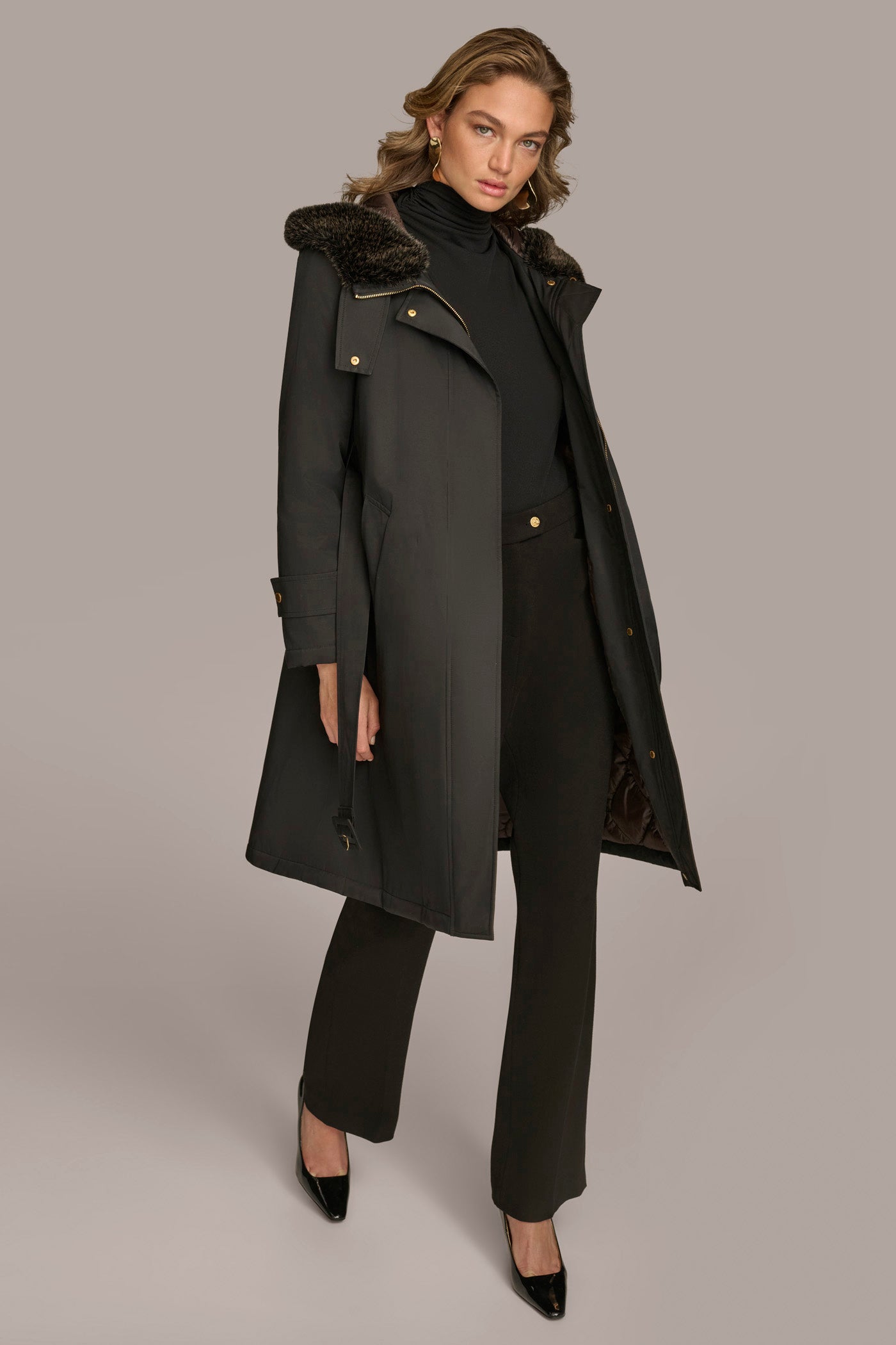FAUX FUR TRIM LINED RAIN COAT VIEW 4 | Coats & Jackets