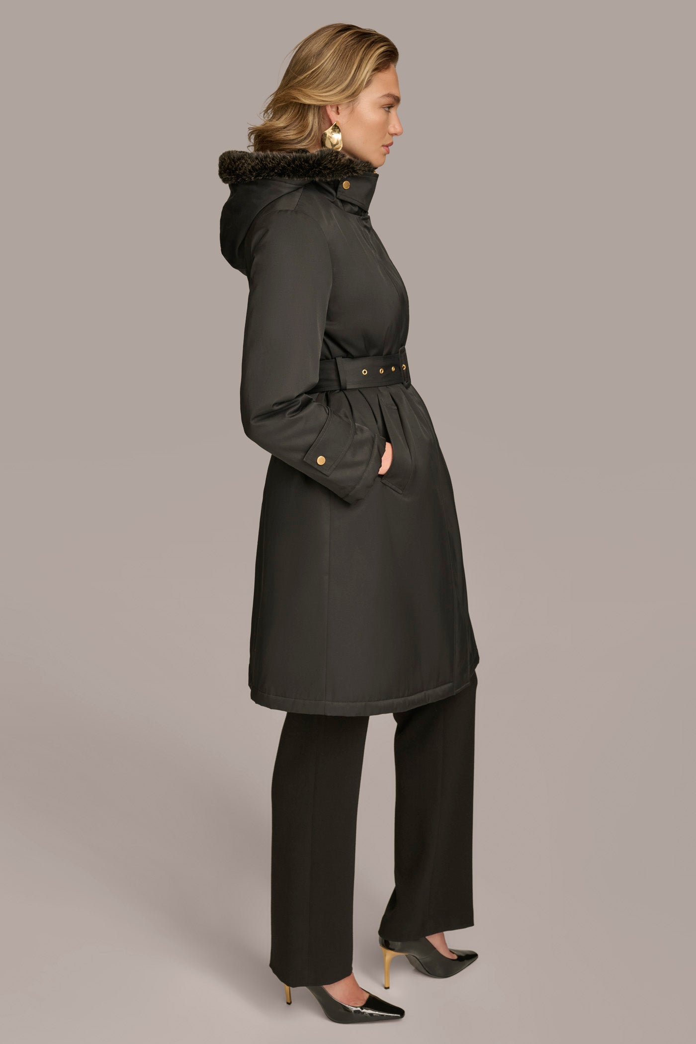 FAUX FUR TRIM LINED RAIN COAT VIEW 3 | Coats & Jackets