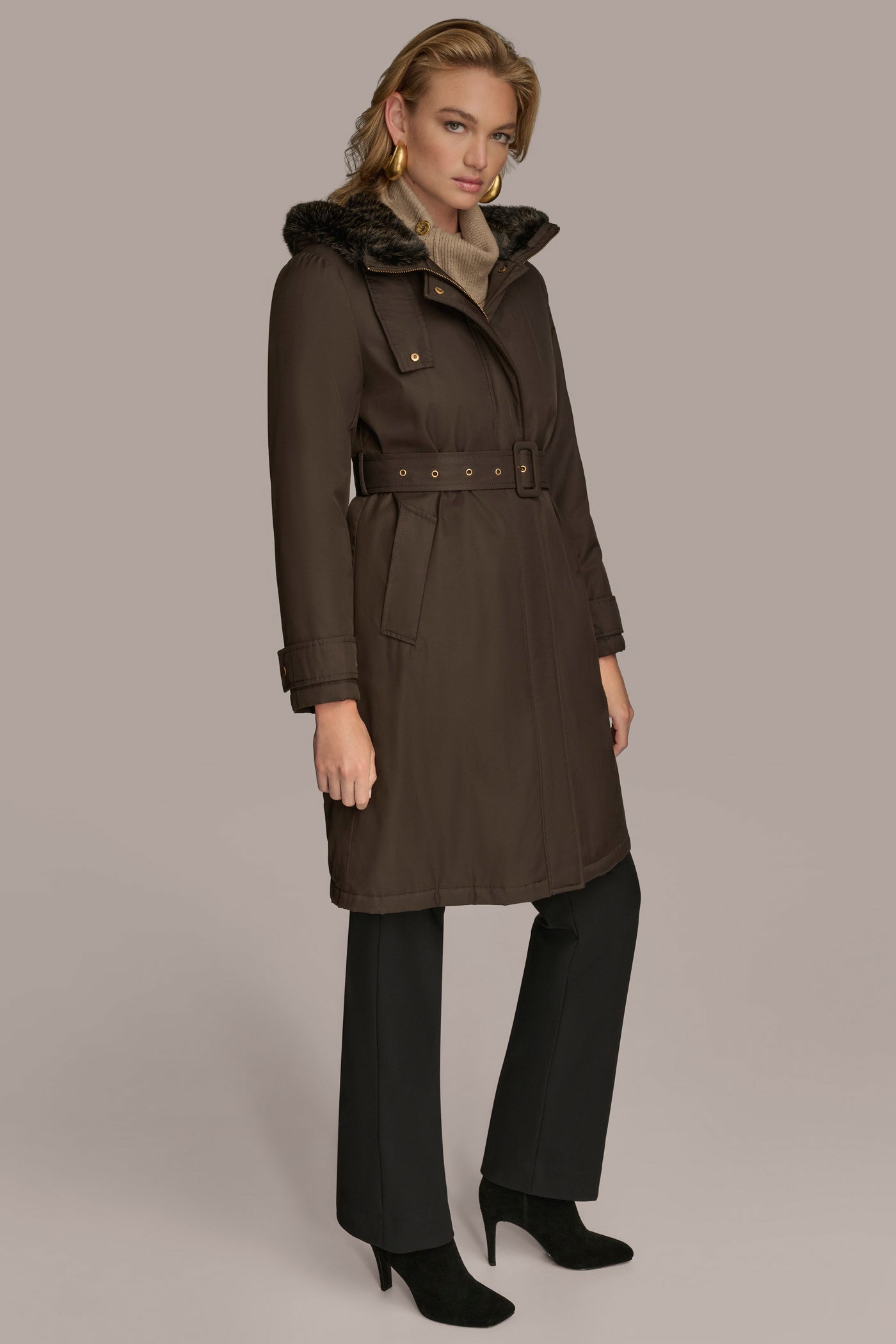 FAUX FUR TRIM LINED RAIN COAT VIEW 3 | Coats & Jackets