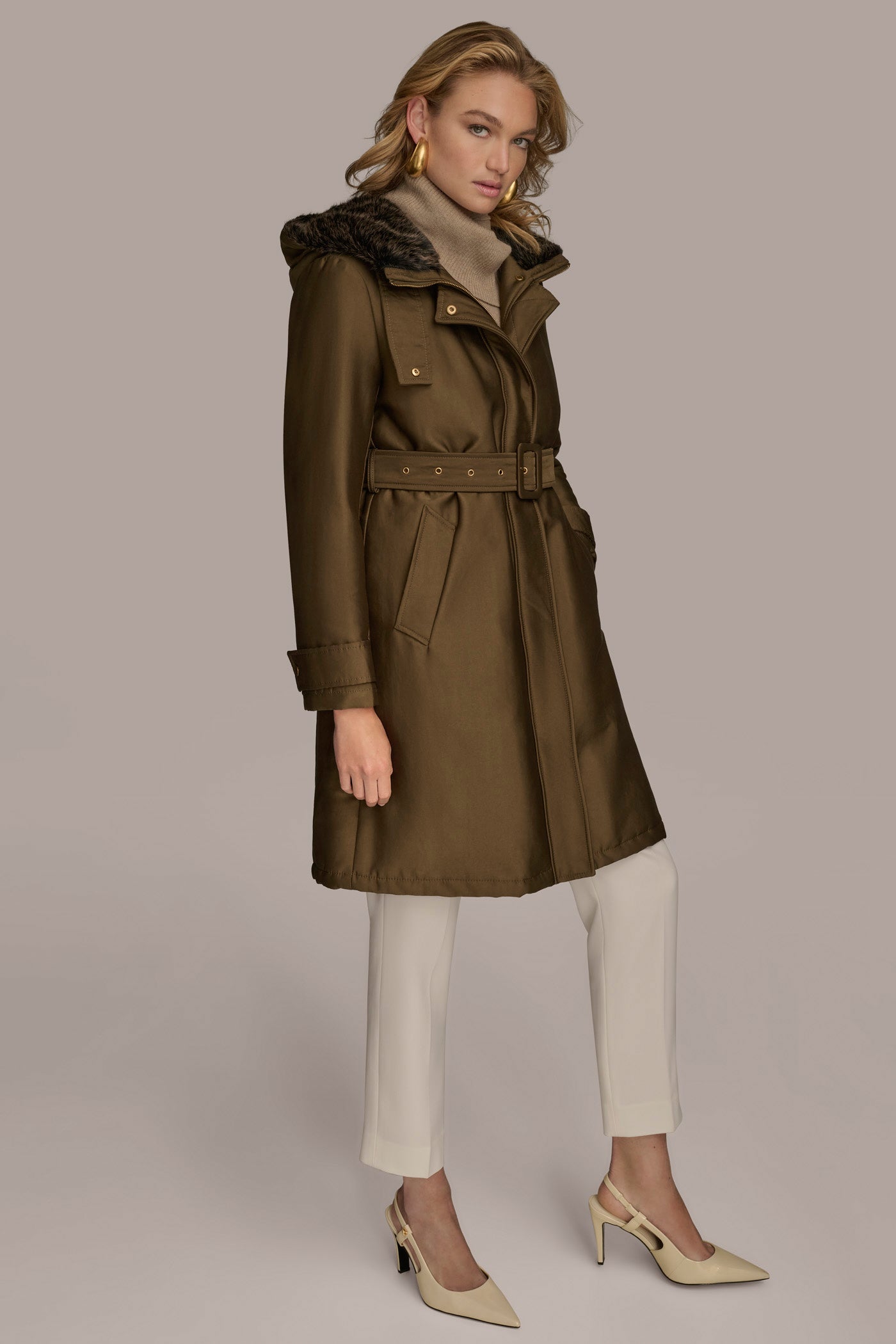 FAUX FUR TRIM LINED RAIN COAT VIEW 3 | Coats & Jackets