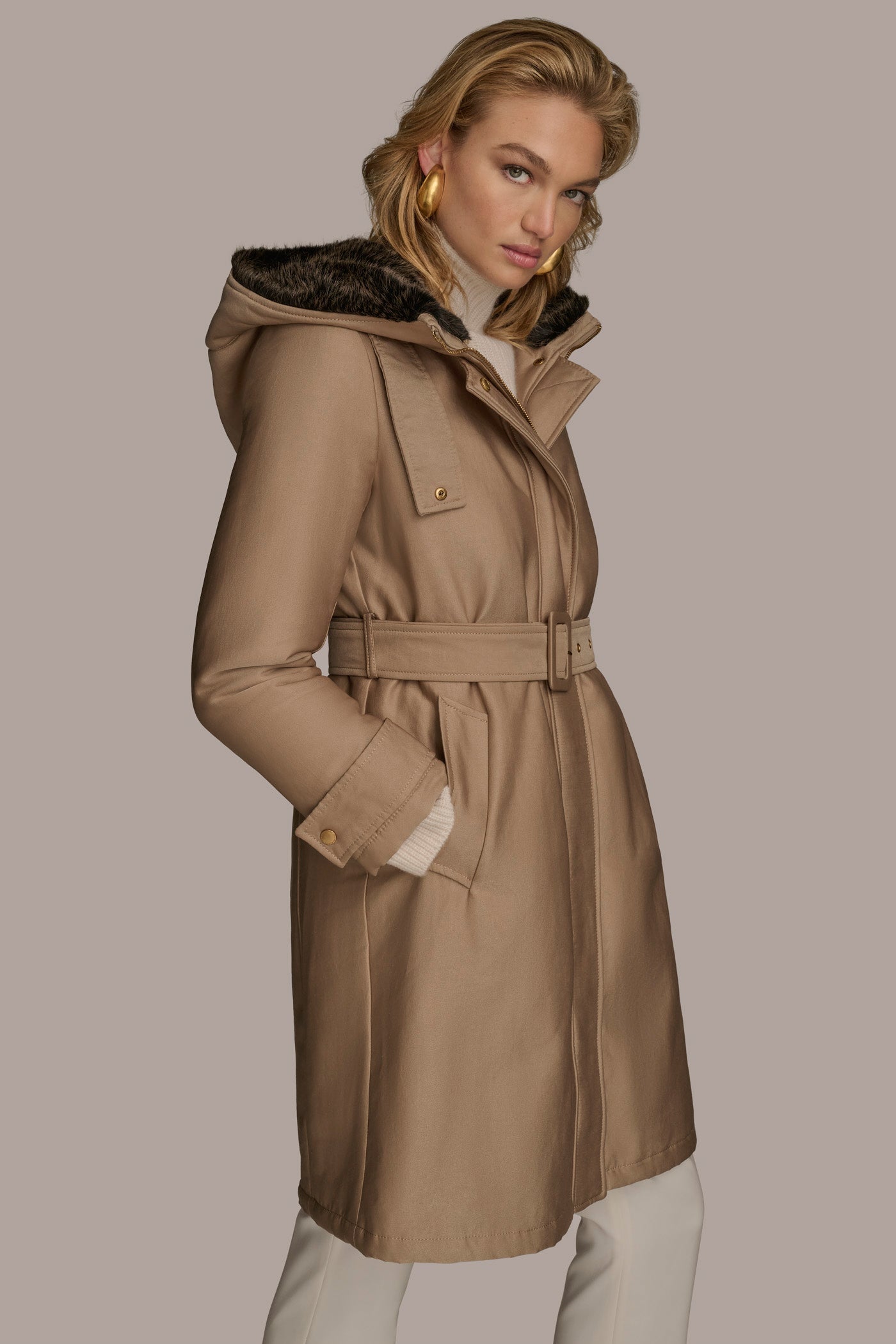 FAUX FUR TRIM LINED RAIN COAT VIEW 3 | Coats & Jackets