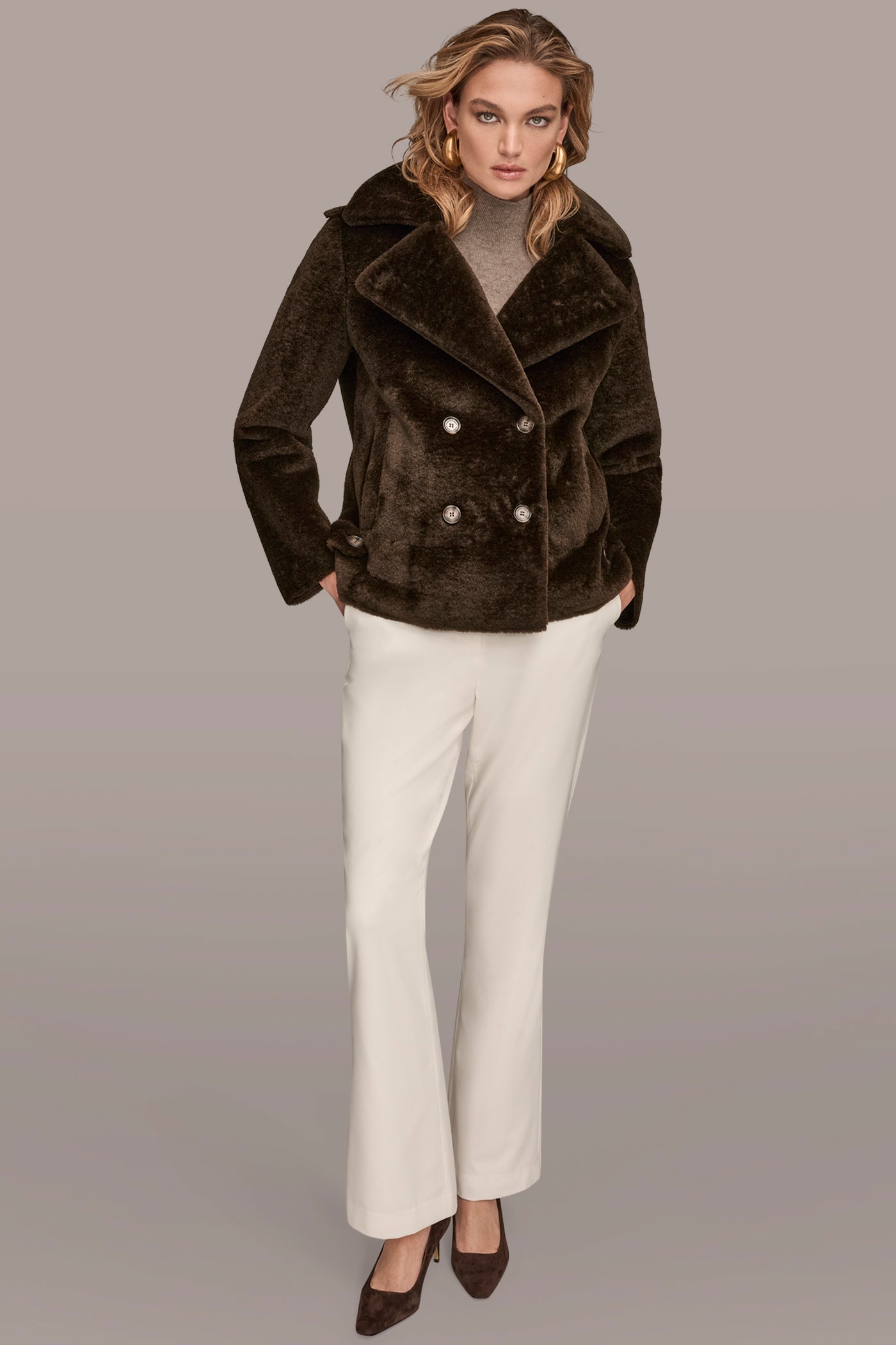 DOUBLE-BREASTED FAUX SHEARLING JACKET VIEW 7 | New clothing