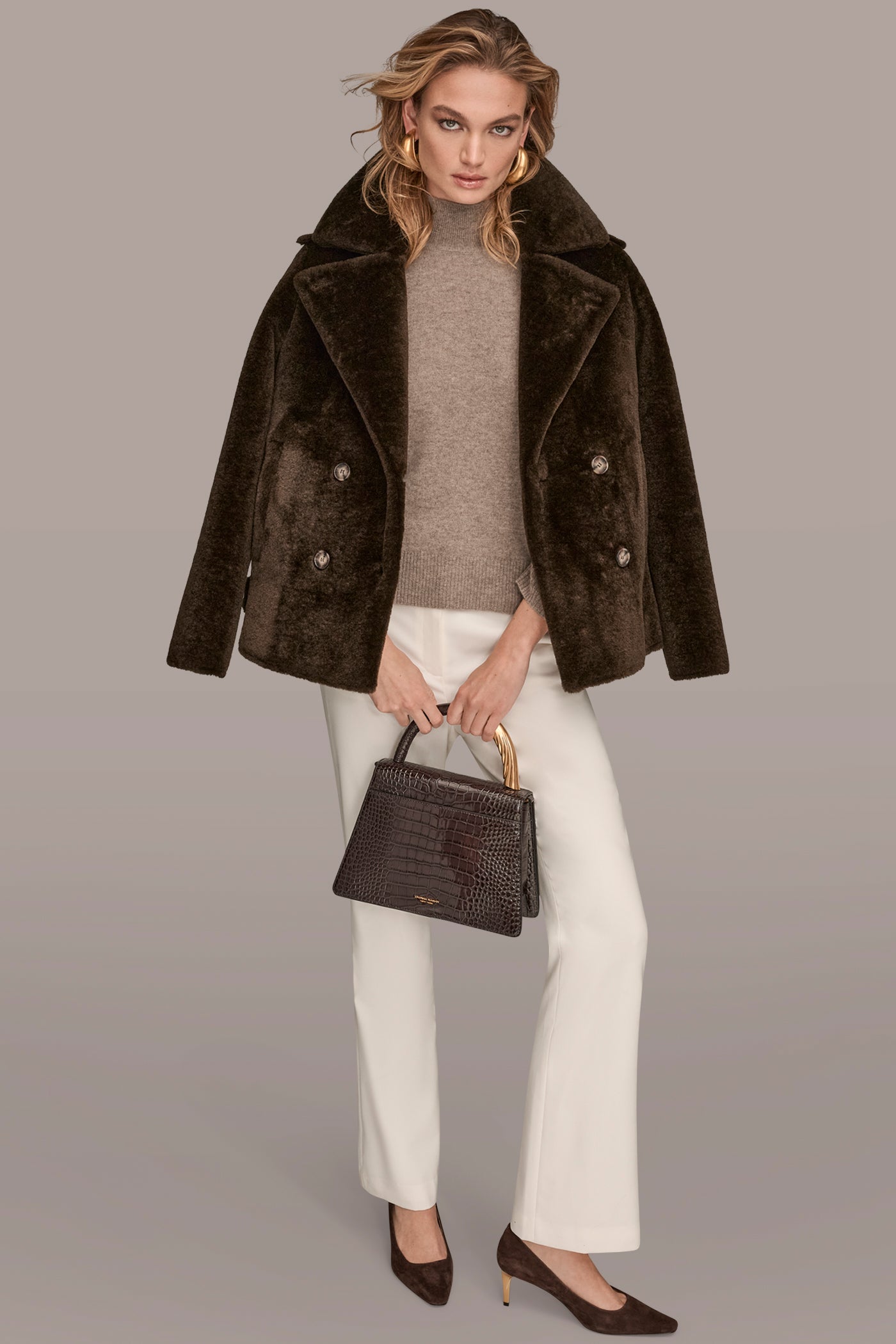 DOUBLE-BREASTED FAUX SHEARLING JACKET VIEW 9 | New clothing