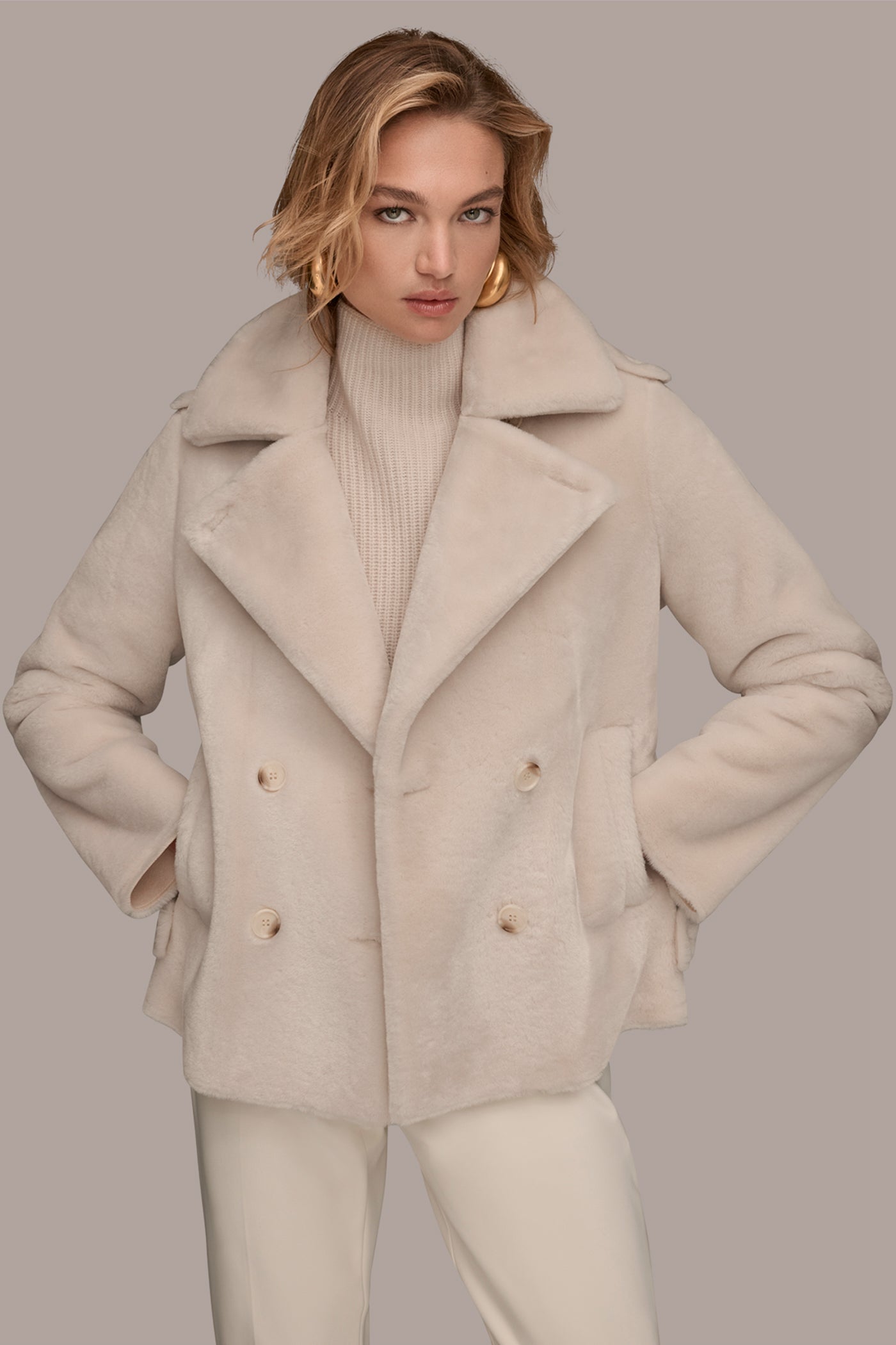 DOUBLE-BREASTED FAUX SHEARLING JACKET VIEW 4 | New clothing