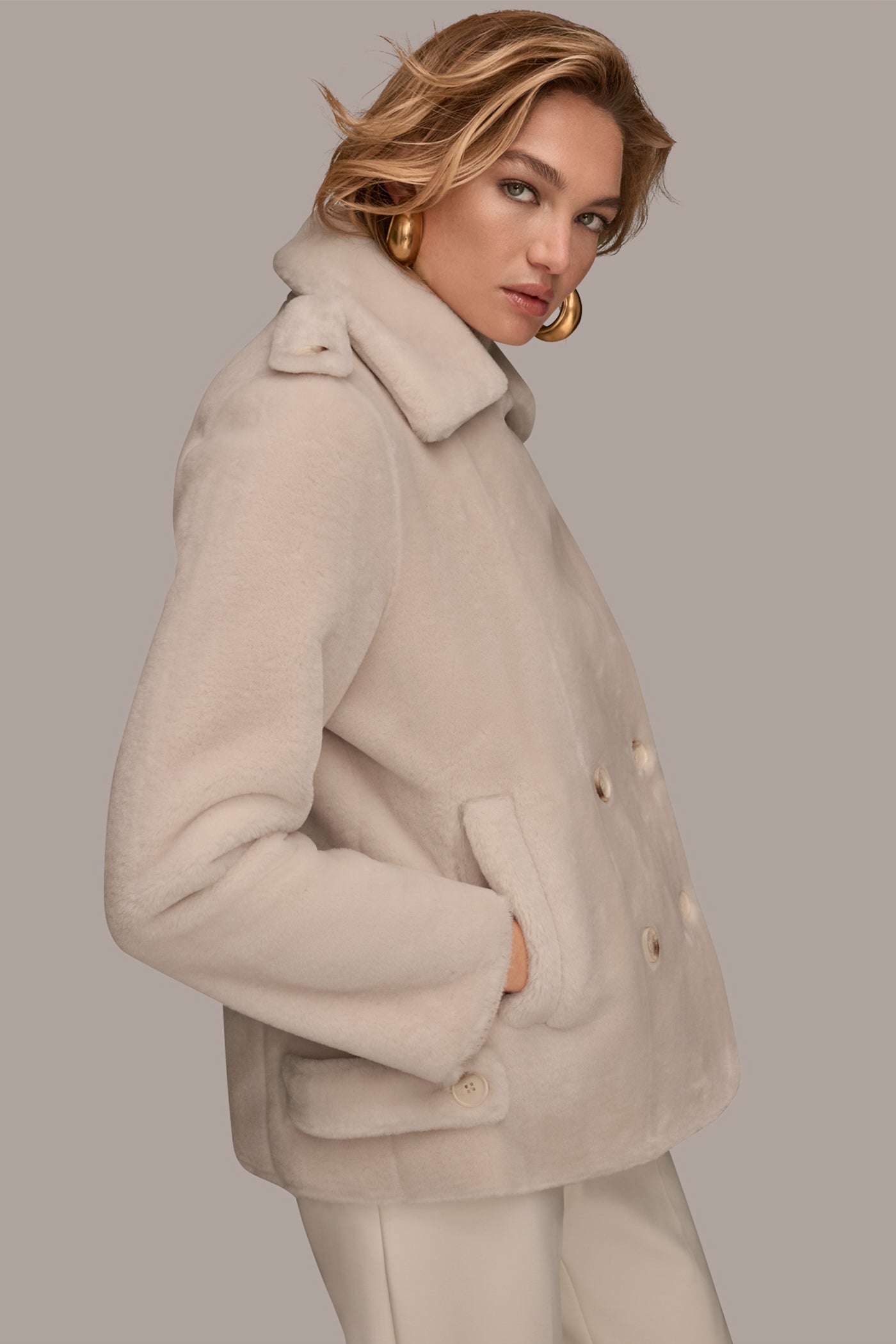 DOUBLE-BREASTED FAUX SHEARLING JACKET VIEW 3 | New clothing