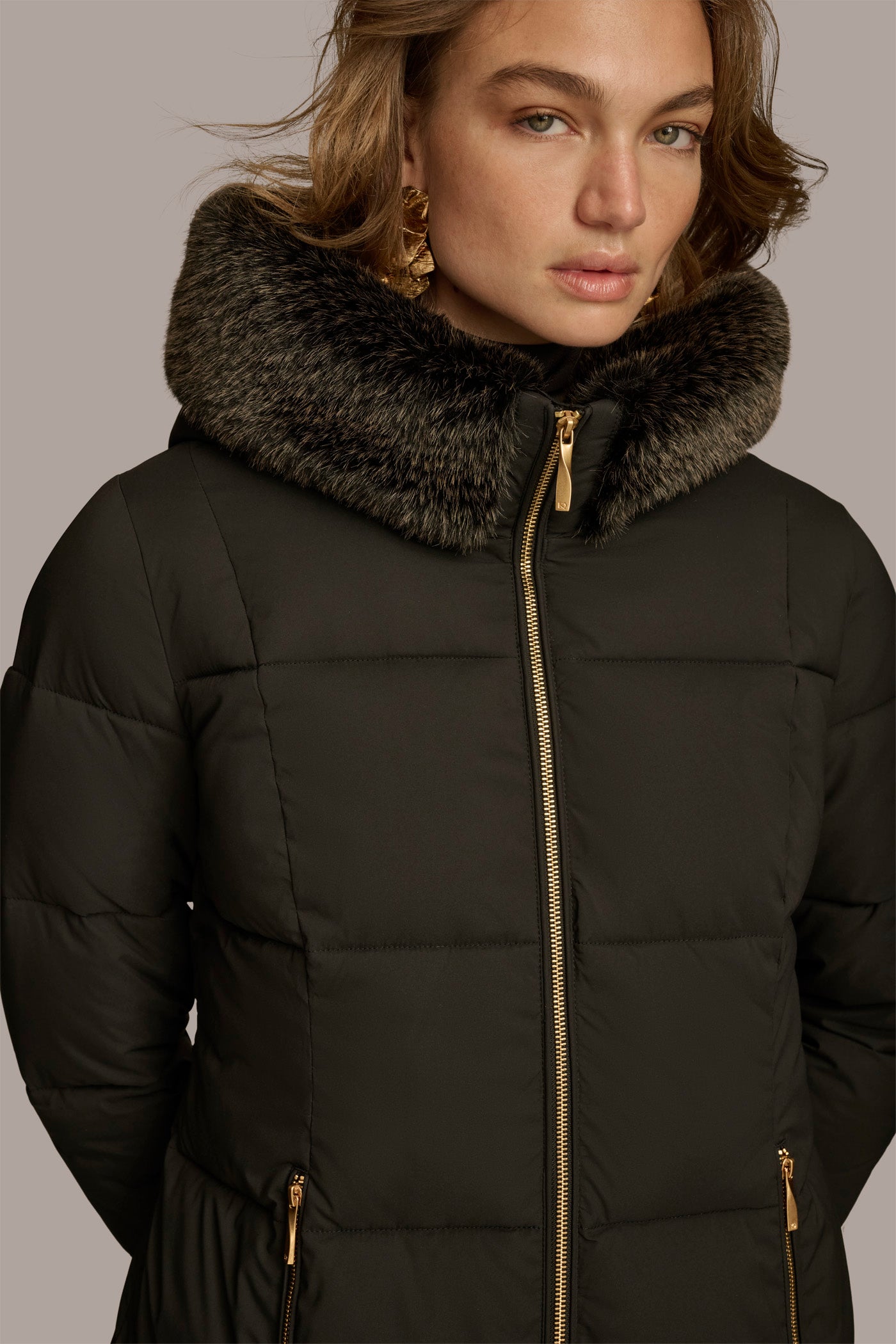 Long Hooded Puffer Coat with Faux Fur Trim VIEW 7 | Coats & Jackets