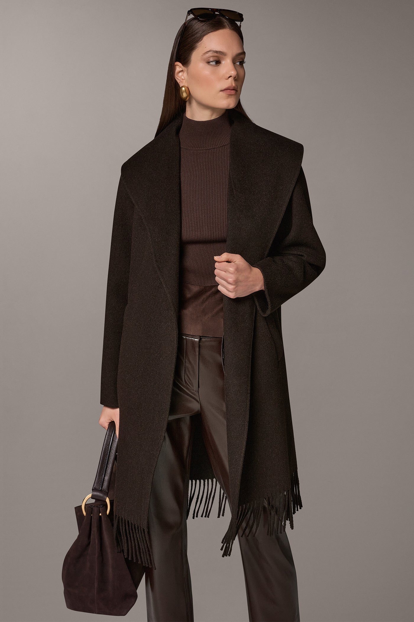 WOOL BLEND FRINGE SHAWL COAT VIEW 10