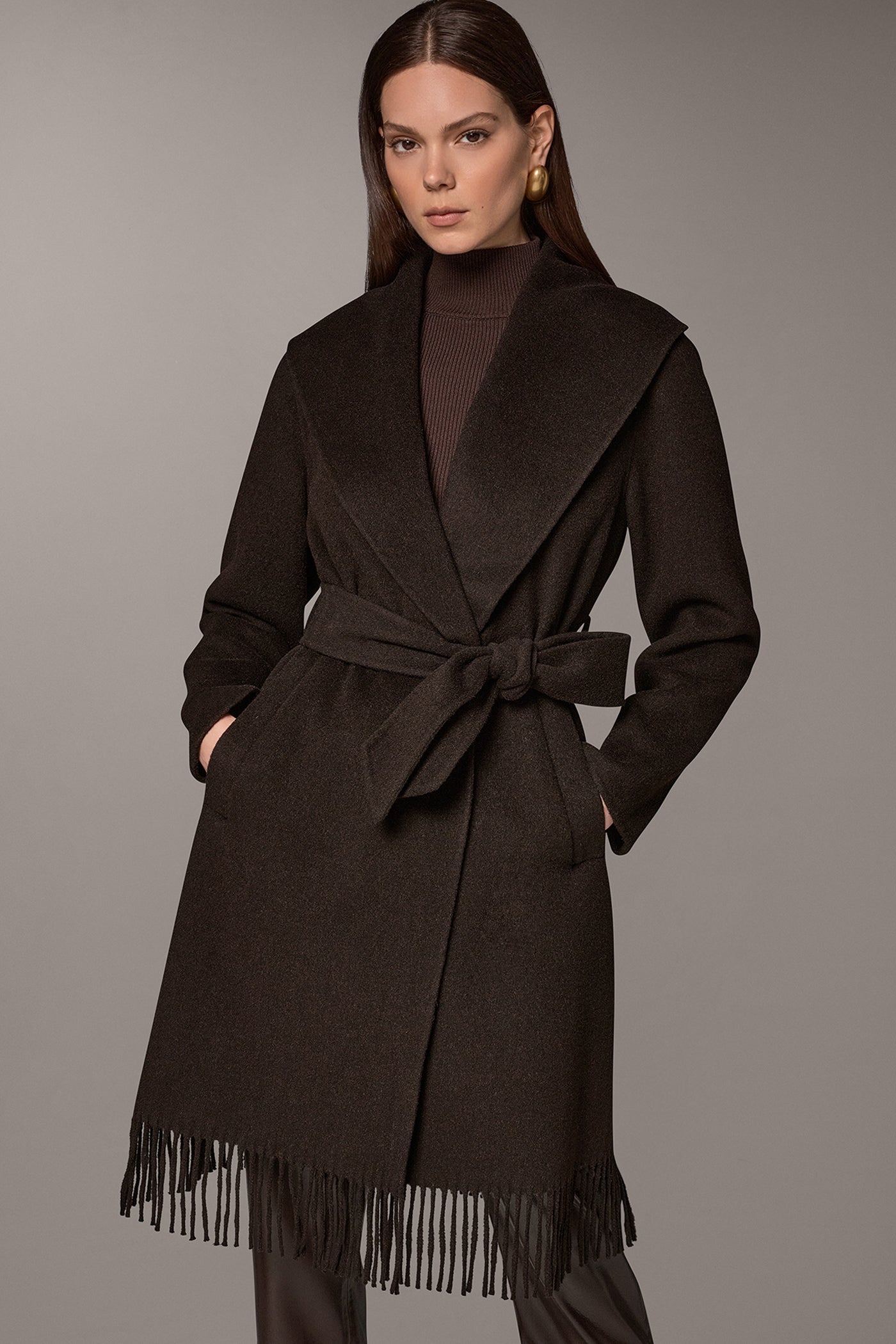 WOOL BLEND FRINGE SHAWL COAT VIEW 1
