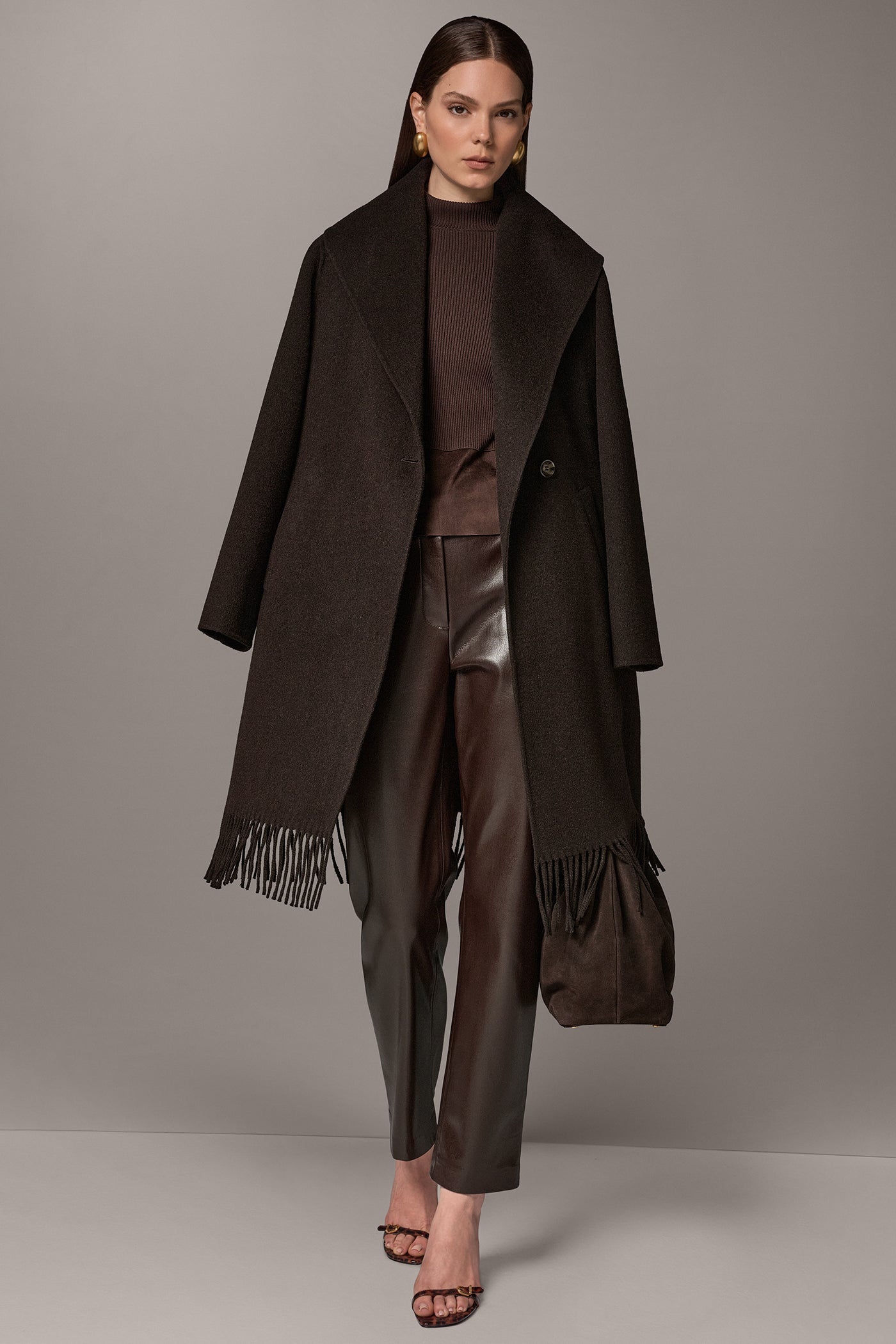WOOL BLEND FRINGE SHAWL COAT VIEW 5