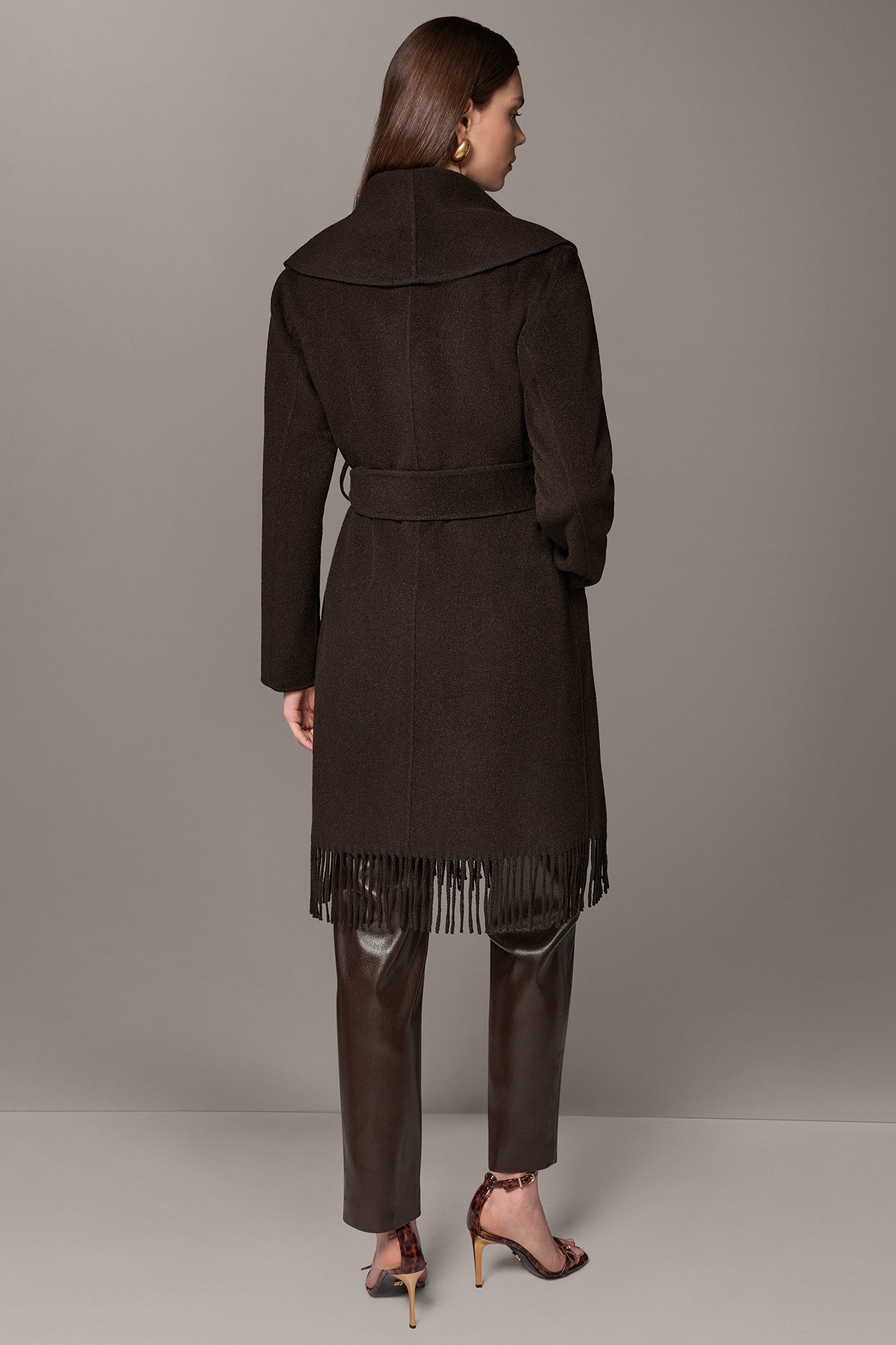 WOOL BLEND FRINGE SHAWL COAT VIEW 3