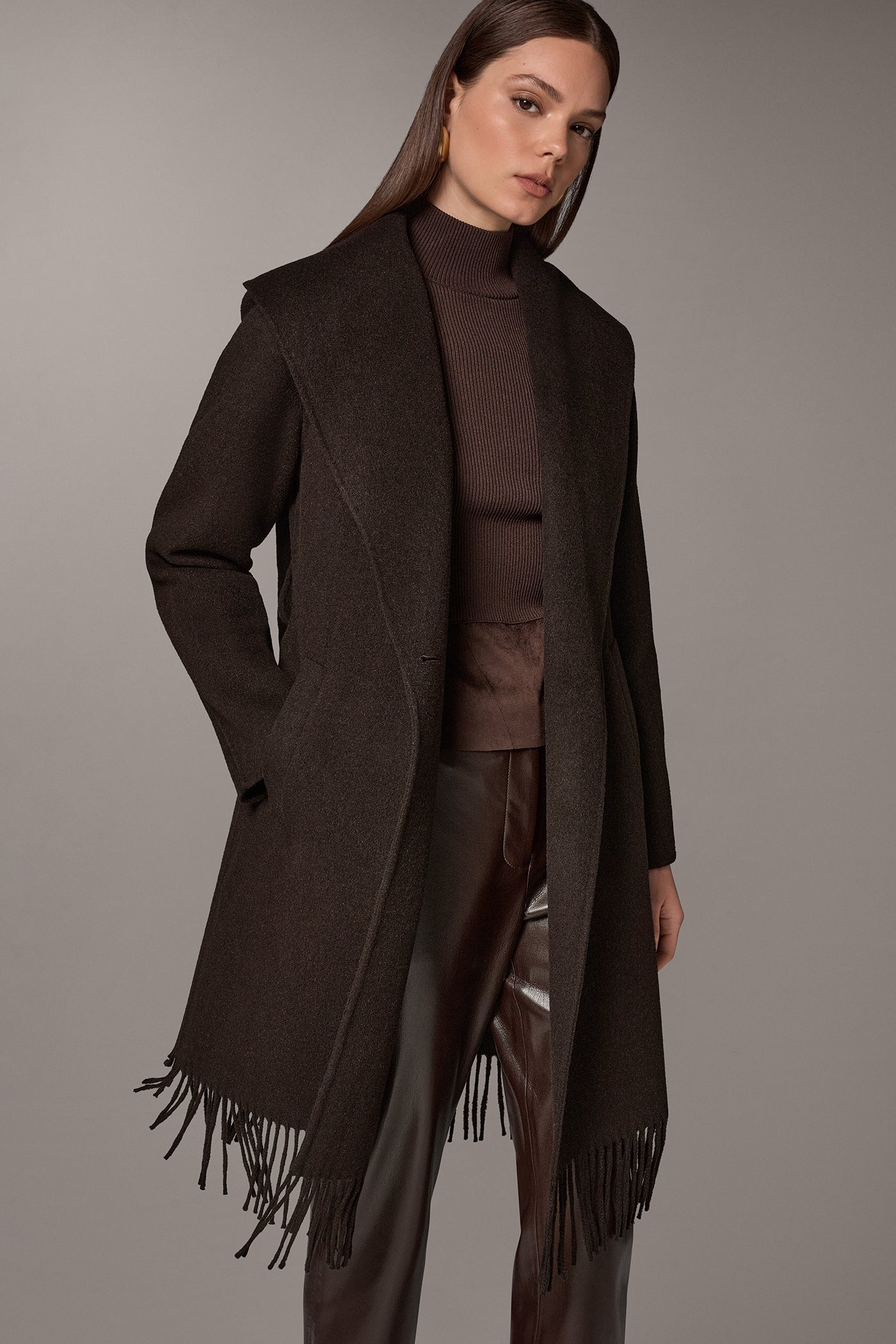 WOOL BLEND FRINGE SHAWL COAT VIEW 4