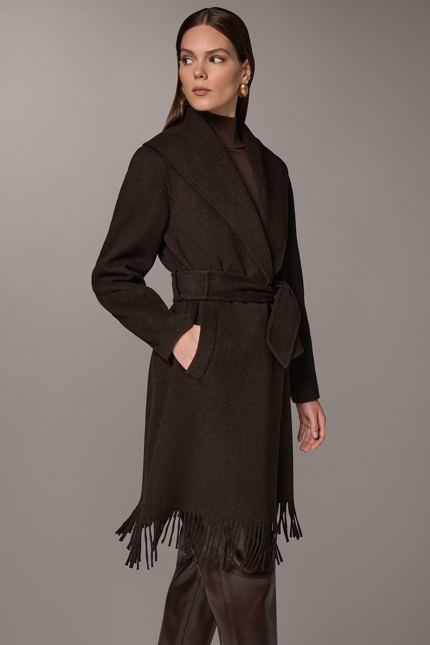 WOOL BLEND FRINGE SHAWL COAT VIEW 2