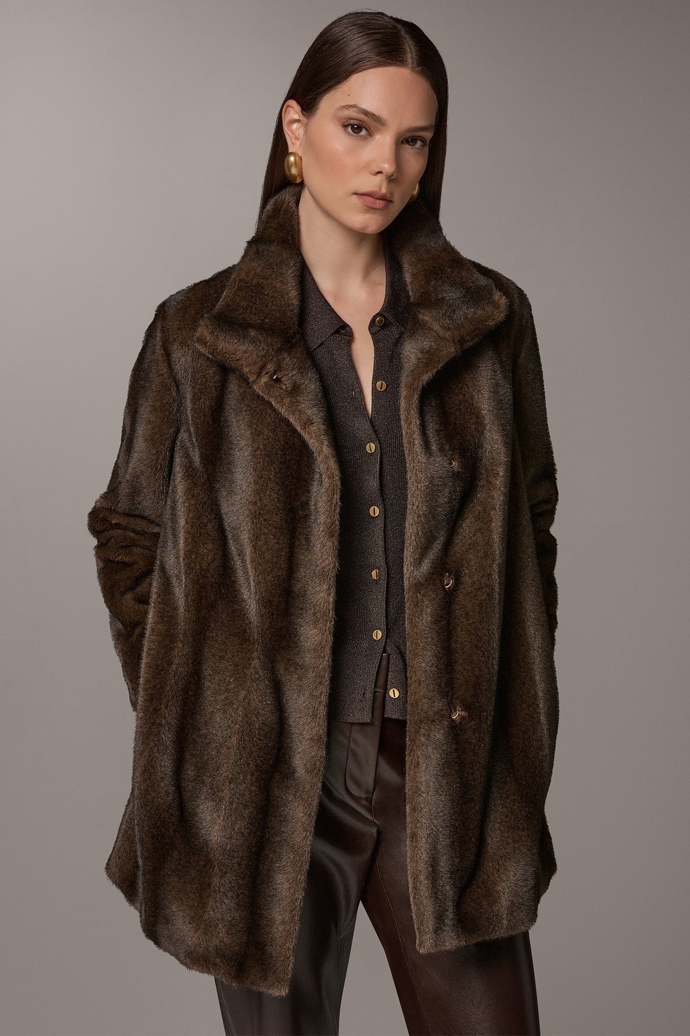 SHORT LUXE FAUX FUR COAT VIEW 1