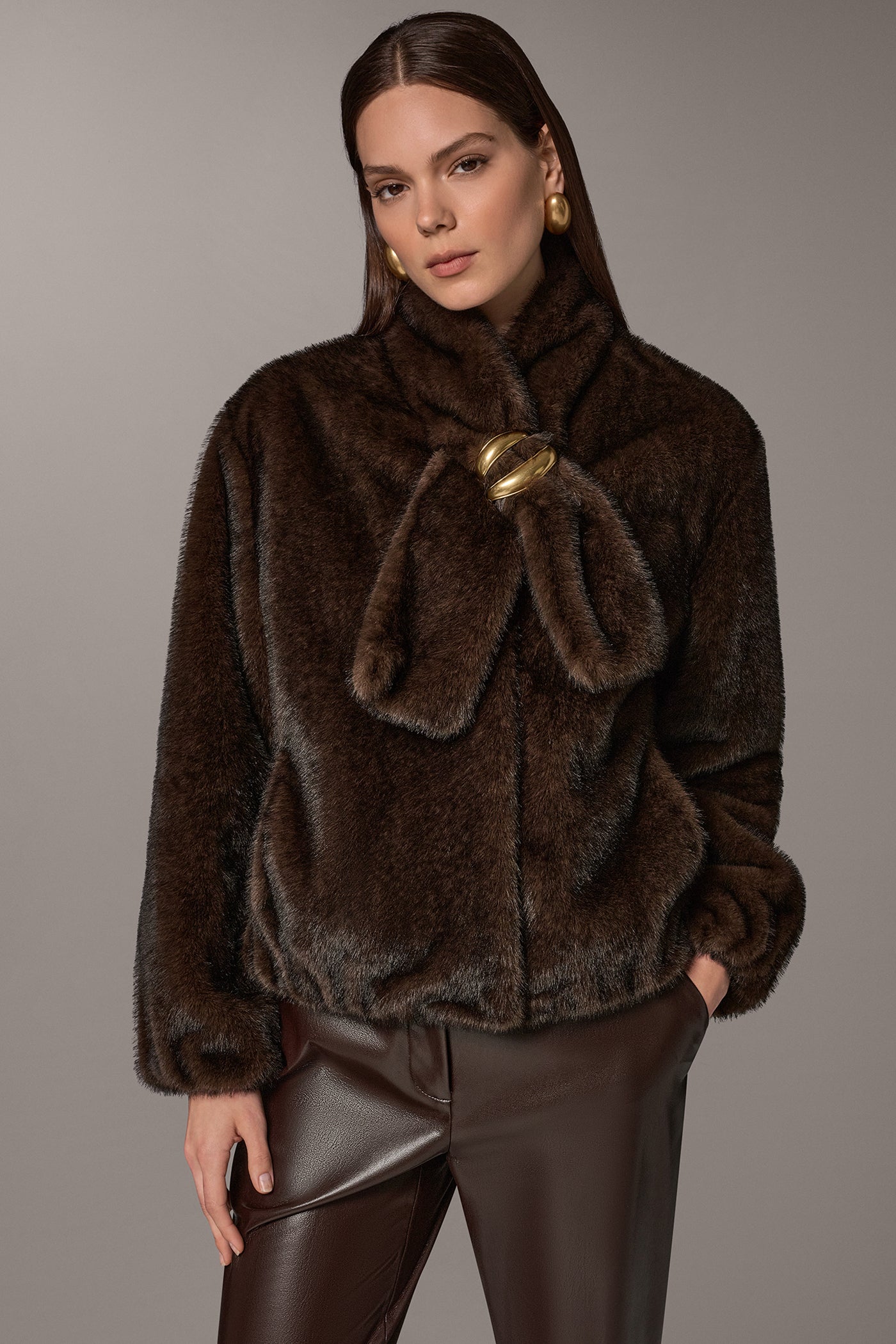 FAUX FUR SCARF COAT VIEW 1
