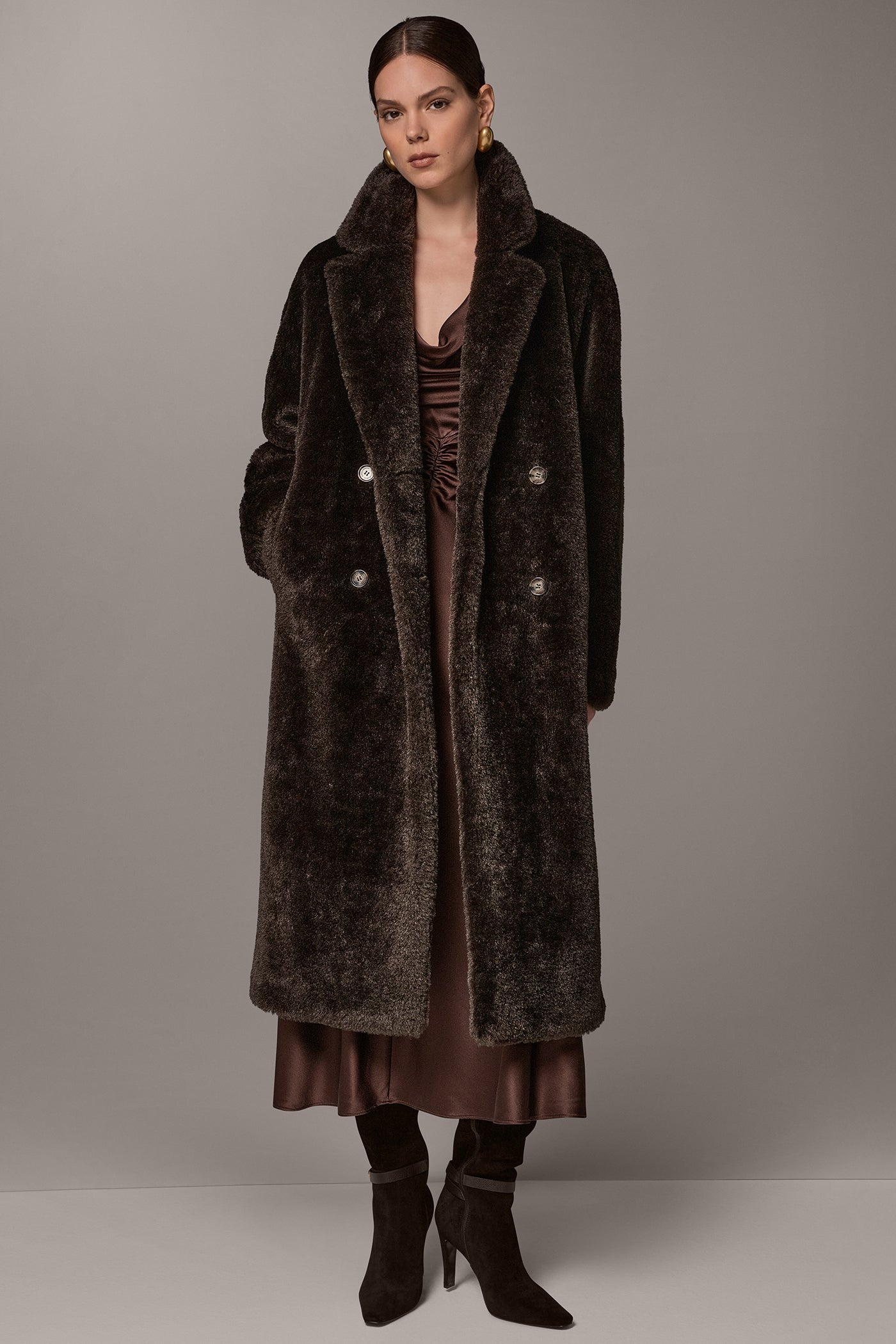 FAUX SHEEPSKIN DOUBLE-BREASTED MAXI COAT VIEW 9