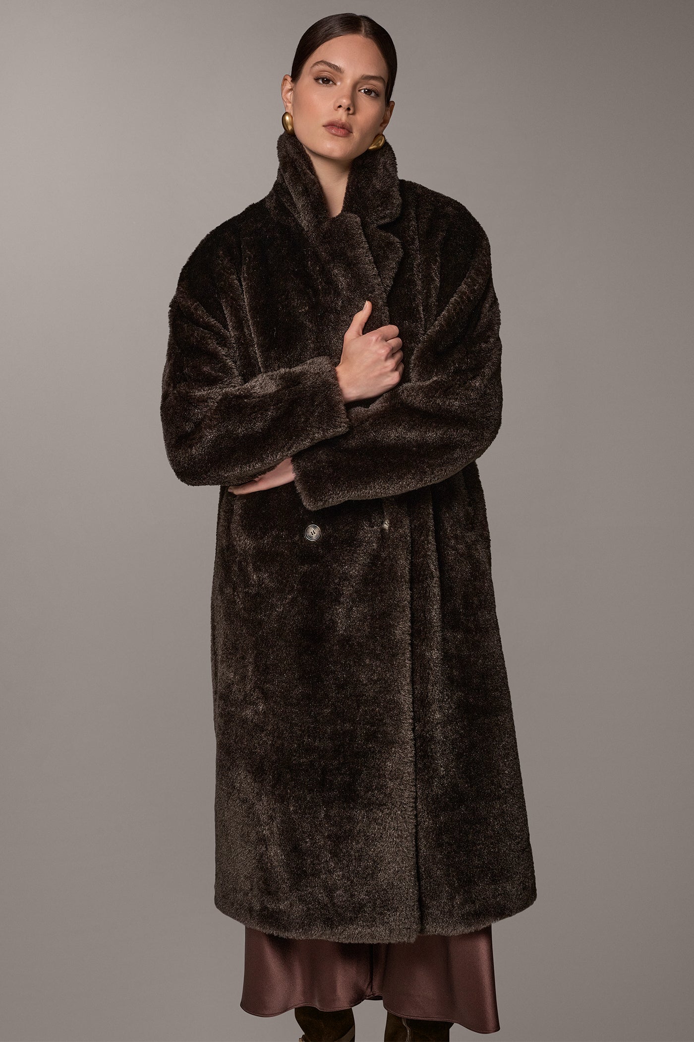 FAUX SHEEPSKIN DOUBLE-BREASTED MAXI COAT VIEW 8