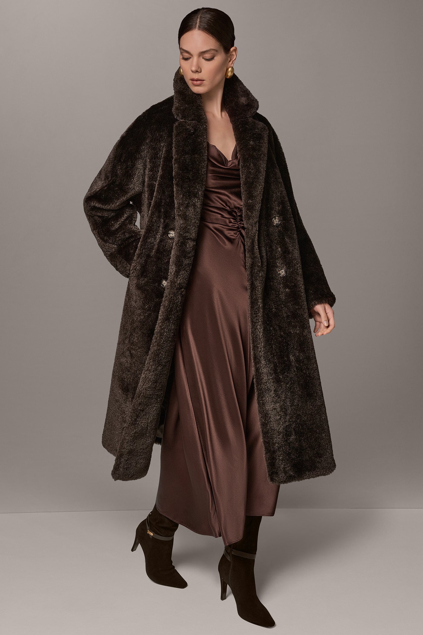 FAUX SHEEPSKIN DOUBLE-BREASTED MAXI COAT VIEW 7