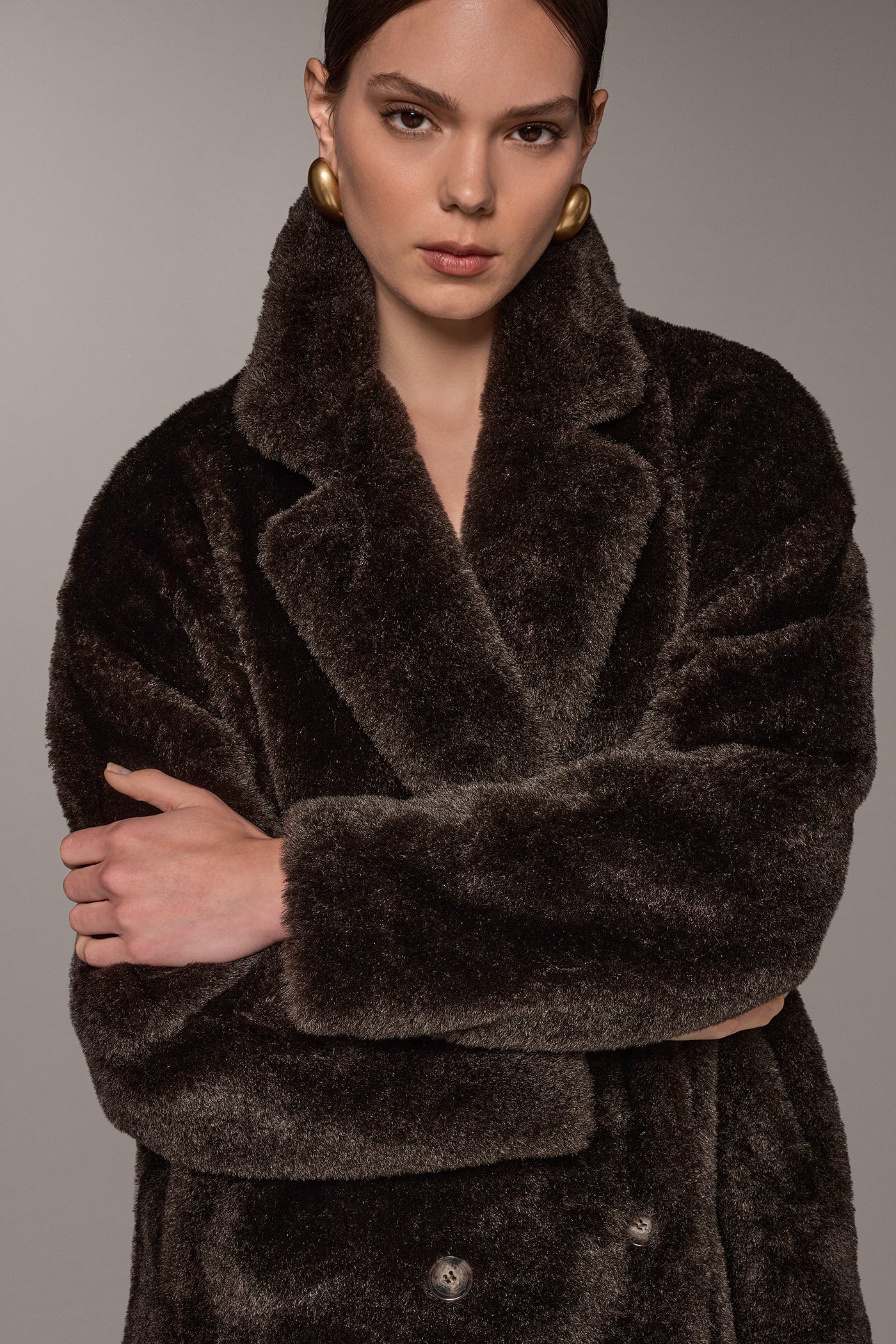 FAUX SHEEPSKIN DOUBLE-BREASTED MAXI COAT VIEW 6
