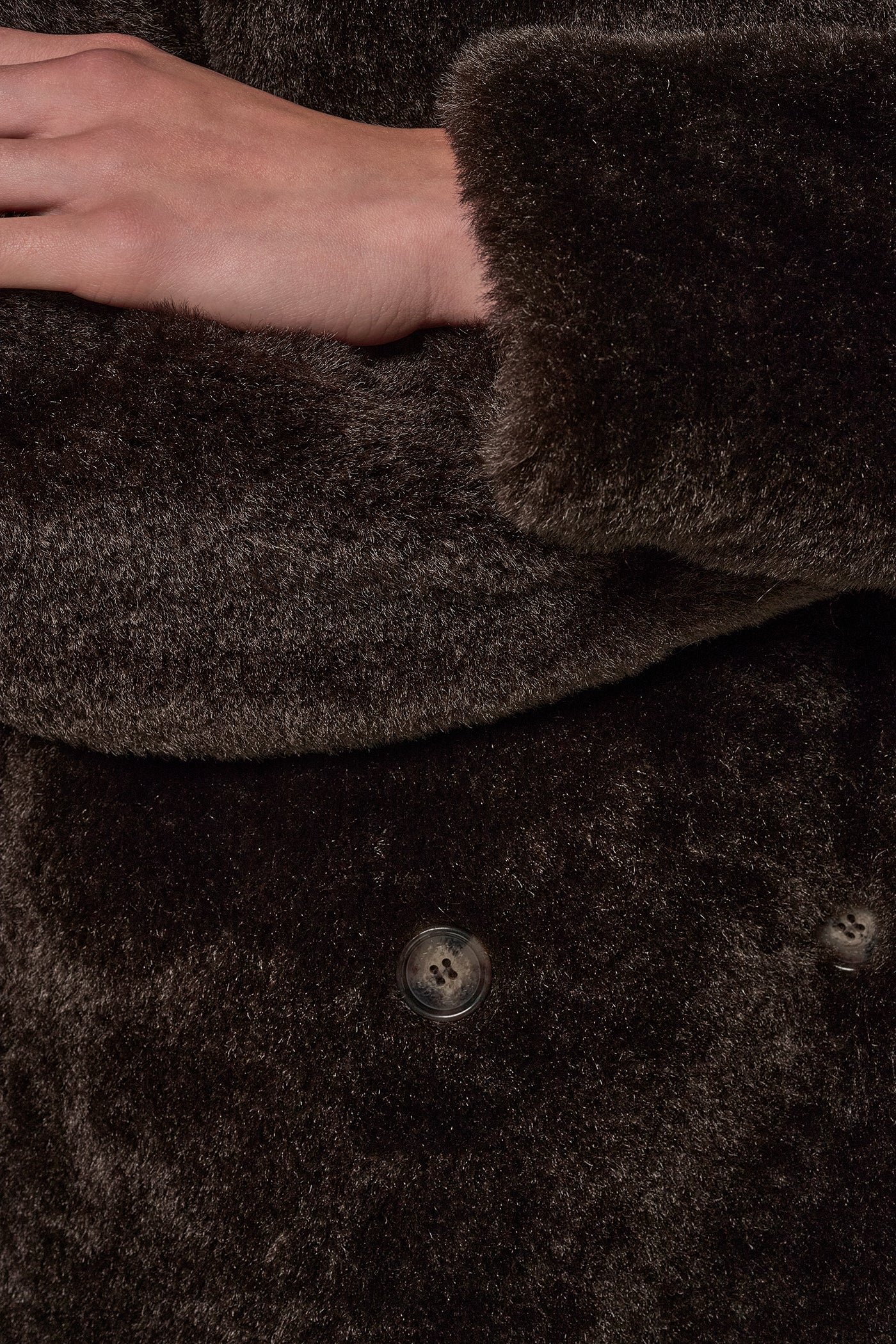 FAUX SHEEPSKIN DOUBLE-BREASTED MAXI COAT VIEW 3